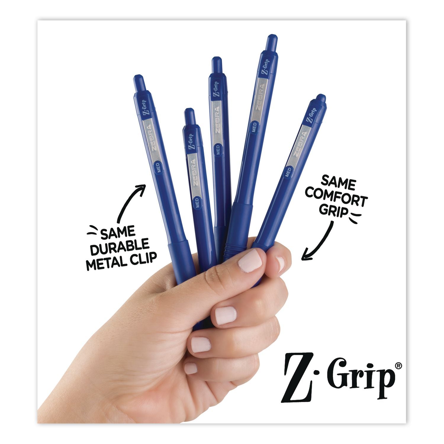 Z-Grip Ballpoint Pen, Retractable, Medium 1 Mm, Blue Ink, Transparent Blue Barrel, 96/Pack