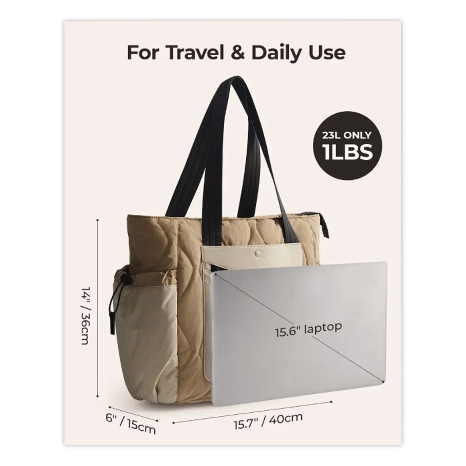 Vega Tote Bag, Fits Devices Up To 15.6", 6 X 15.7 X 14, Grullo