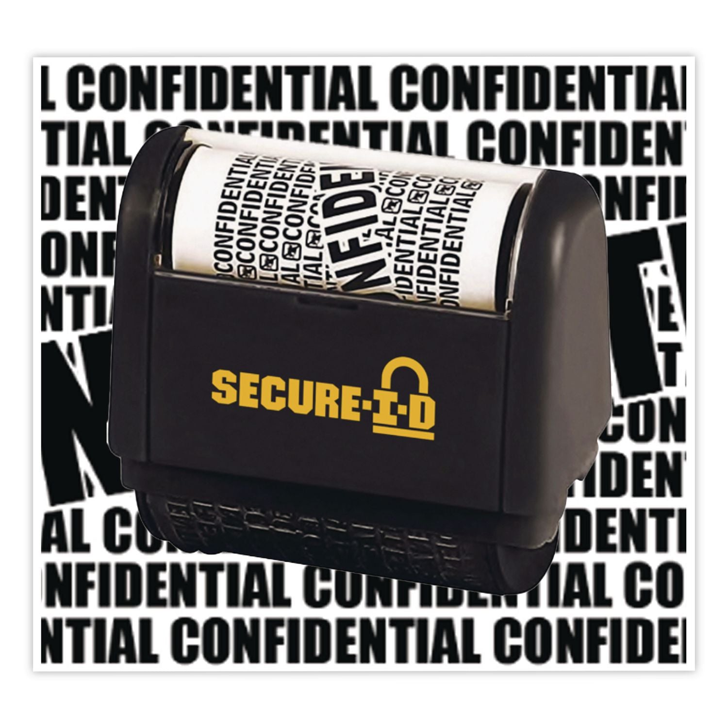 Secure I-D Confidential Roller Stamp, Obscures Area 1.5"W X Adjustable Length, Black Ink