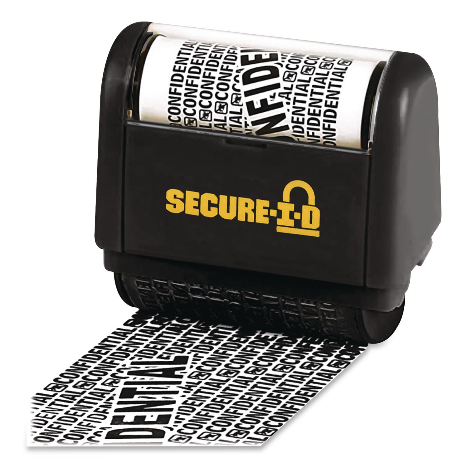 Secure I-D Confidential Roller Stamp, Obscures Area 1.5"W X Adjustable Length, Black Ink