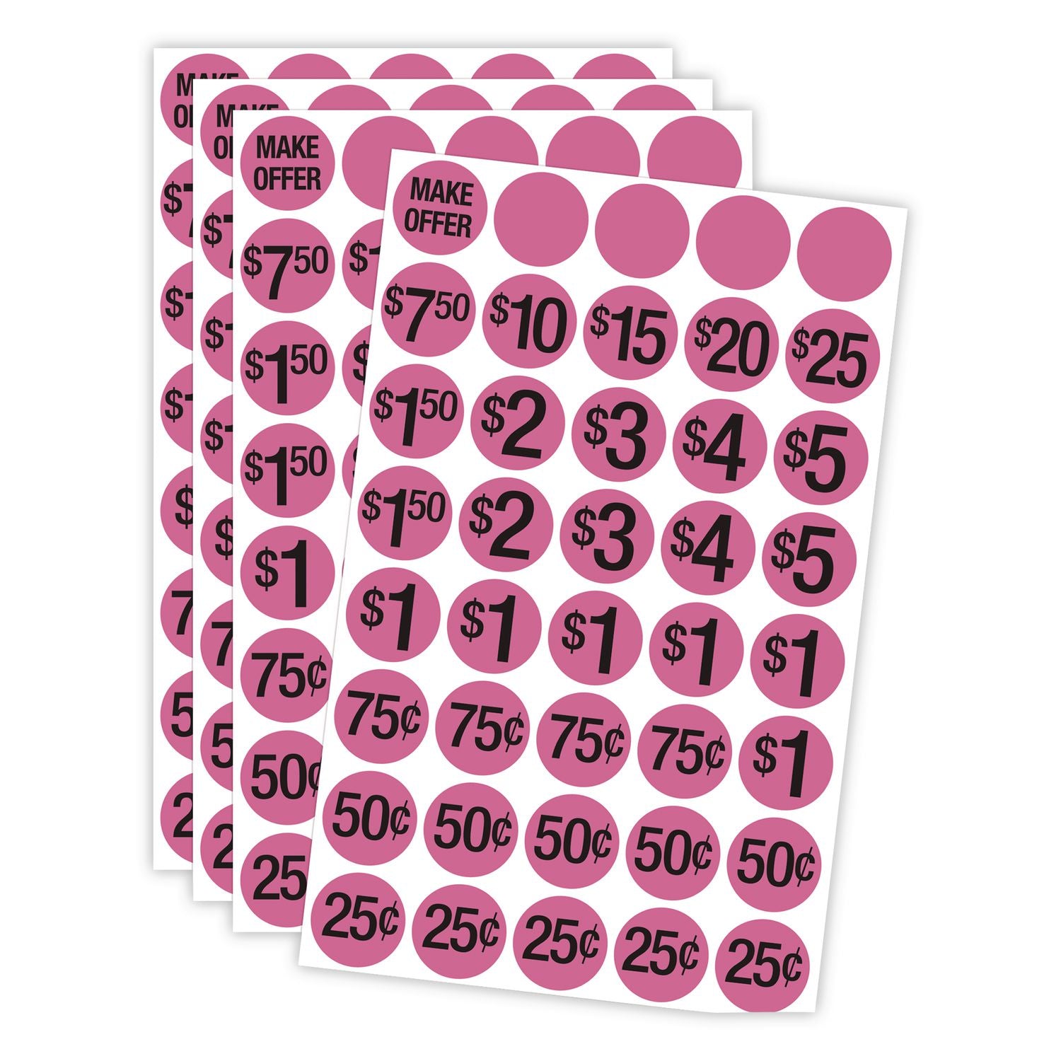 Pre-Printed Pricing Stickers, 0.75" Diameter, Assorted, Pink, 1, 000/Pack