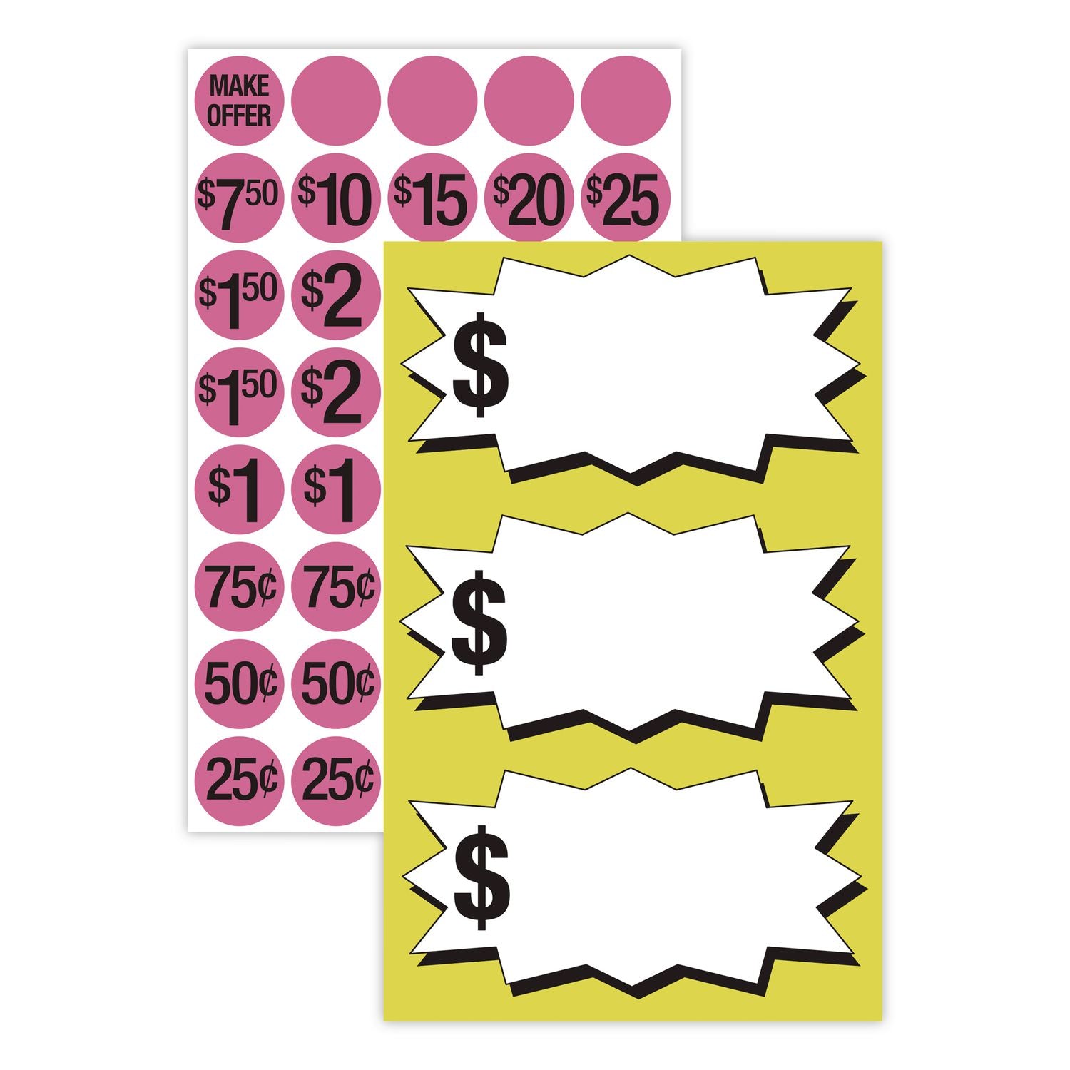 Pre-Printed Pricing Stickers, 0.75" Diameter, Assorted, Pink, 1, 000/Pack