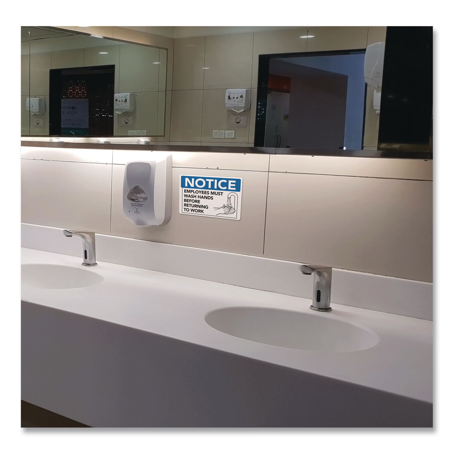 Notice Employees Must Wash Hands Before Returning To Work Sign, 9 X 6, Blue/White Face, Black Graphics