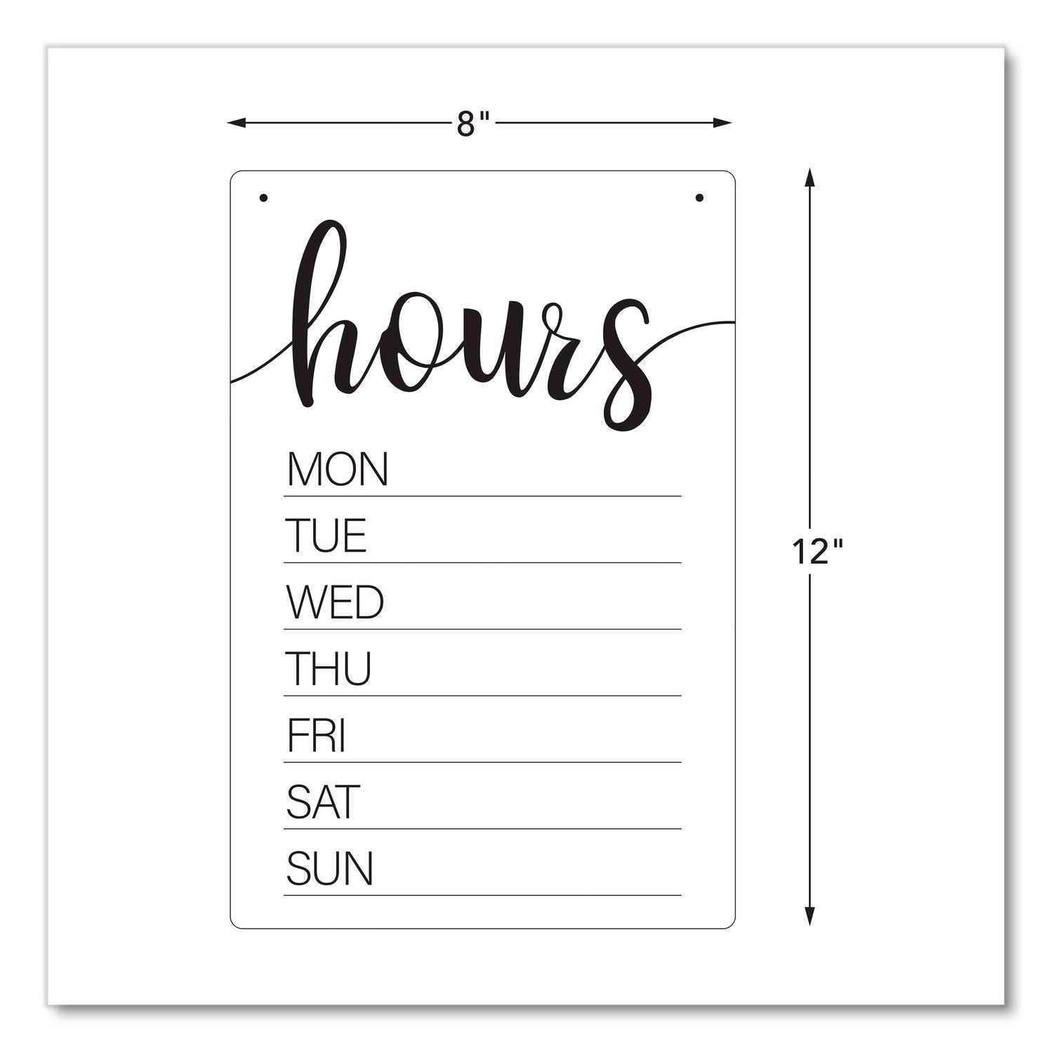 Dry Erase Business Hours Spa Style Sign, White 8 X 12 Surface