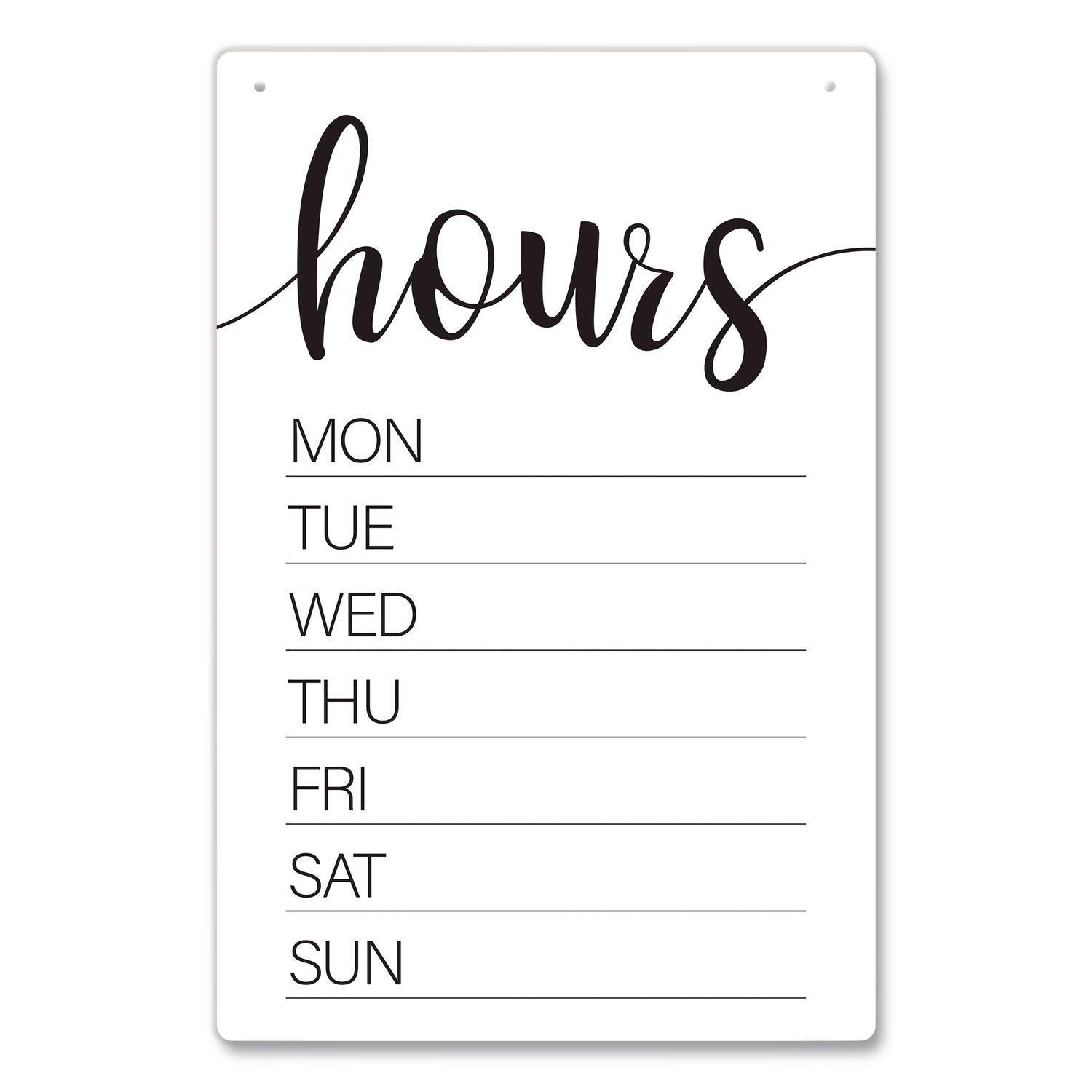 Dry Erase Business Hours Spa Style Sign, White 8 X 12 Surface