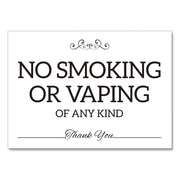 No Smoking No Vaping Indoor Spa Style Sign, 7 X 5 White Face, Black Graphics