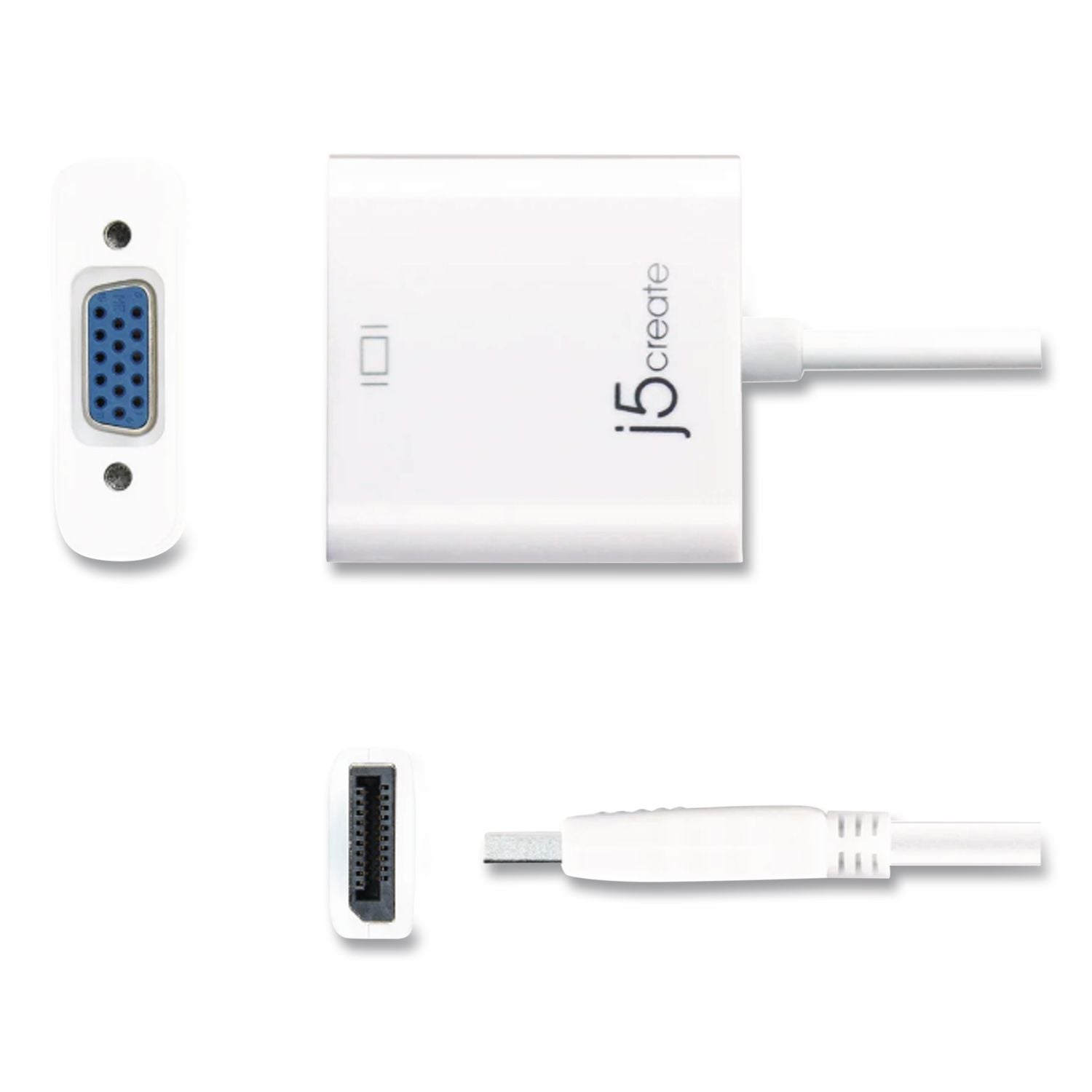 Displayport To VGA Video Adapter, DVI/HDMI/VGA, 3.54", White