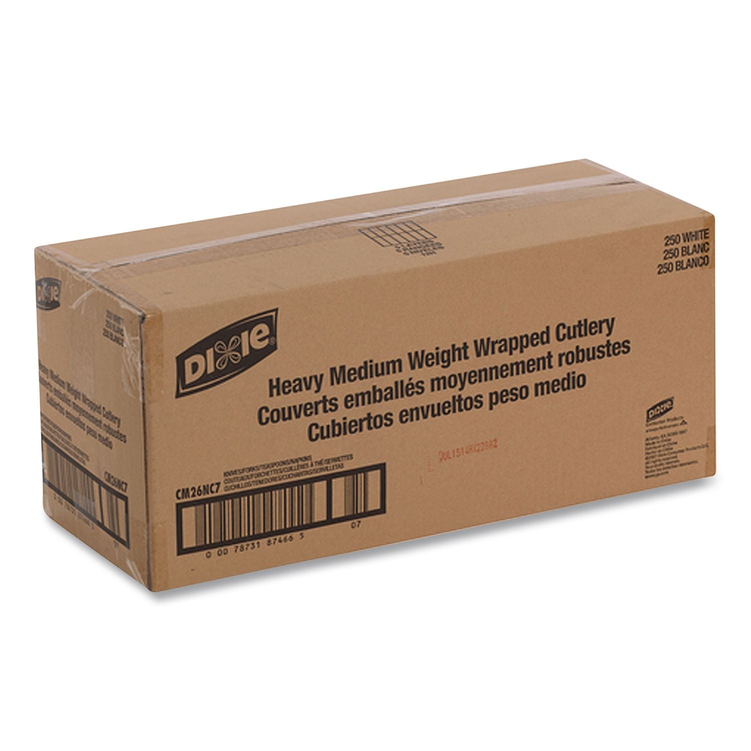 Individually Wrapped Mediumweight Polystyrene Cutlery, Fork/Knife/Teaspoon/Napkin, Plastic, White, 250/Carton