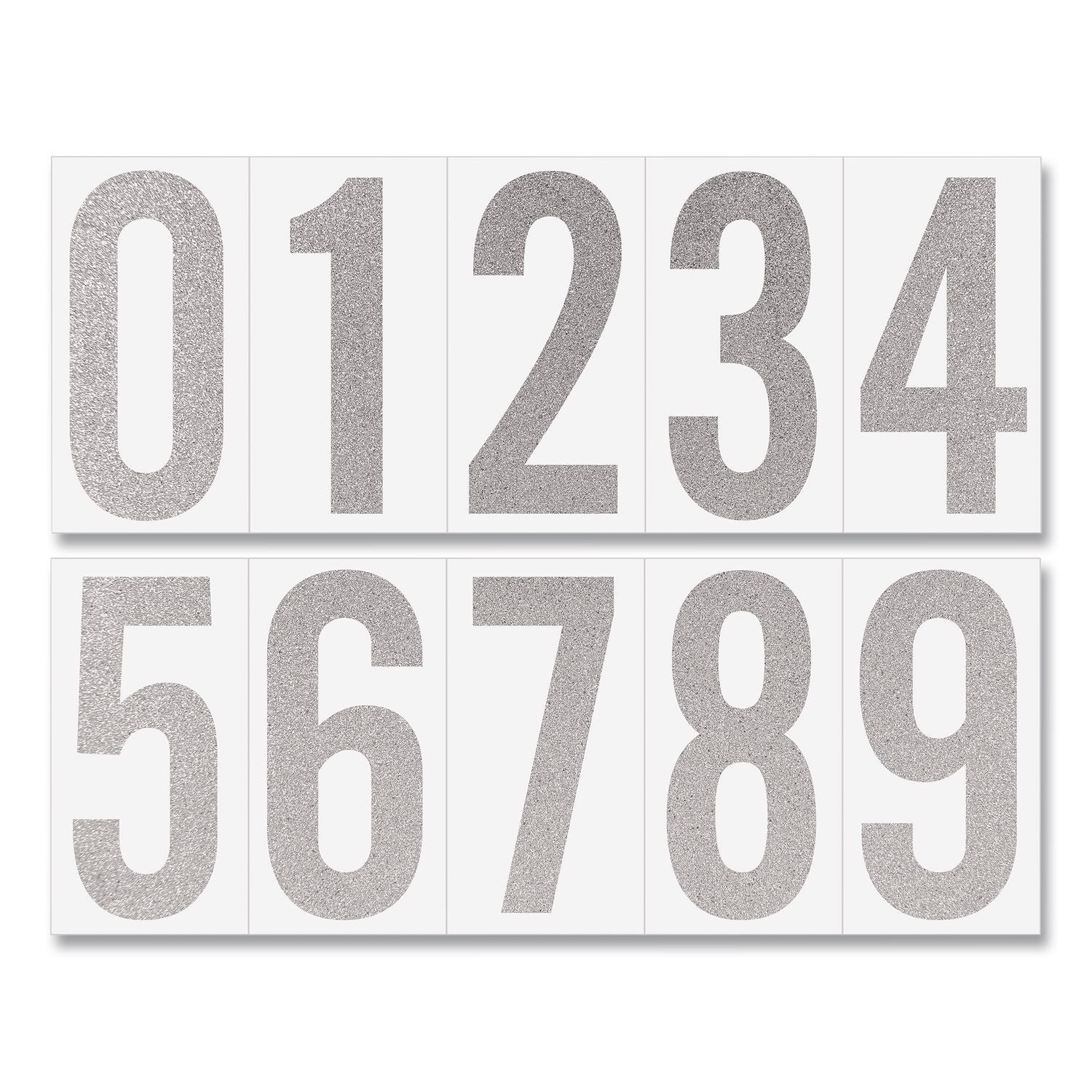Self-Adhesive Numbers 0 To 9, Bold Block, 3" And 4", Reflective Silver, 50/Pack