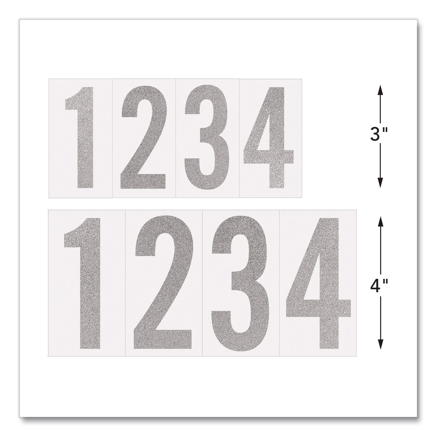 Self-Adhesive Numbers 0 To 9, Bold Block, 3" And 4", Reflective Silver, 50/Pack