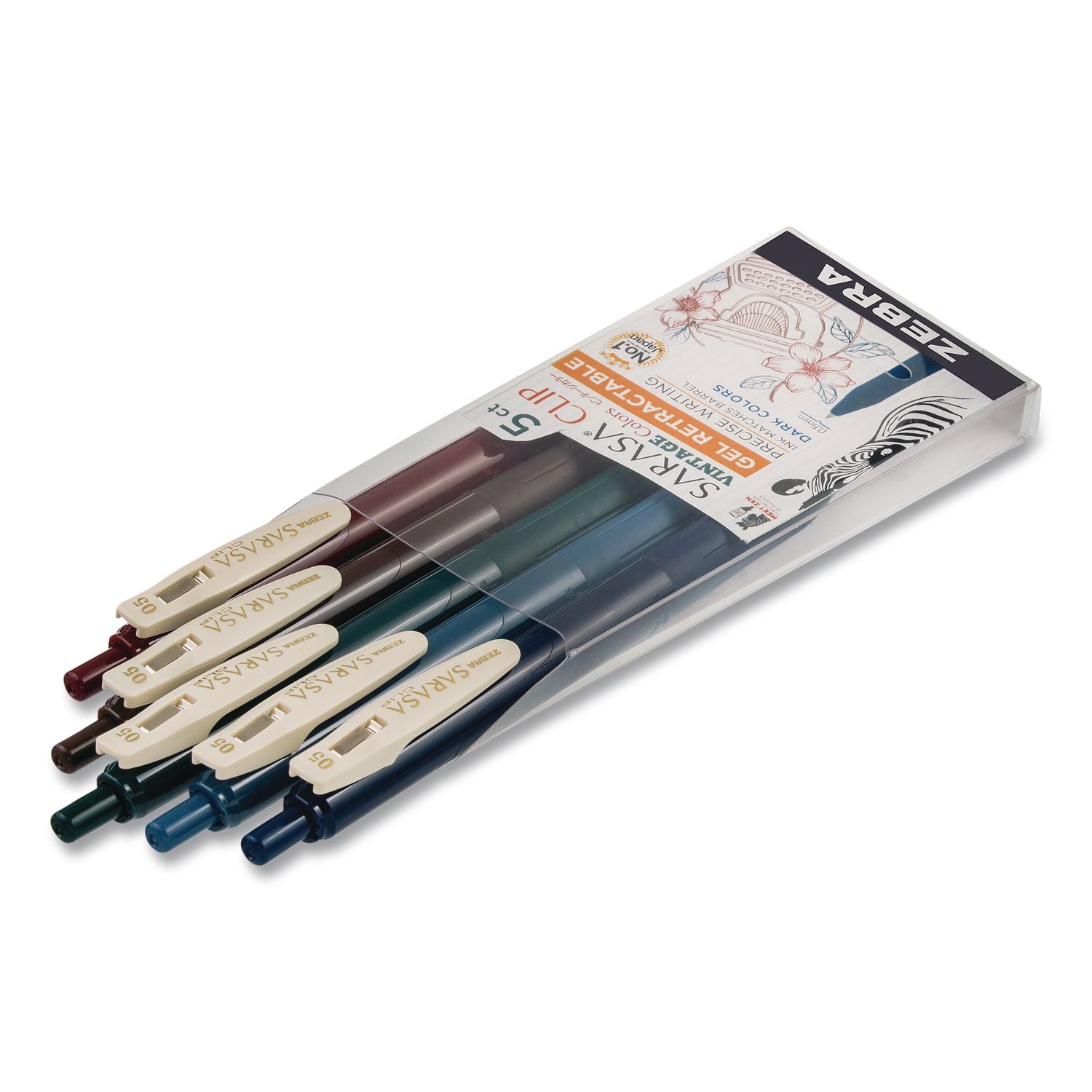 Sarasa Clip Gel Pen, Retractable, Fine 0.5 Mm, Assorted Vintage Dark Ink And Barrel Colors, 5/Pack