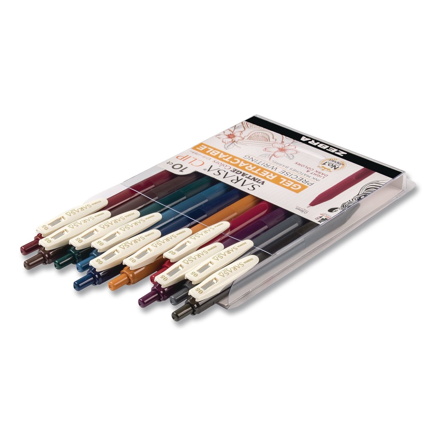 Sarasa Clip Gel Pen, Retractable, Fine 0.5 Mm, Assorted Vintage Light And Dark Ink And Barrel Colors, 10/Pack