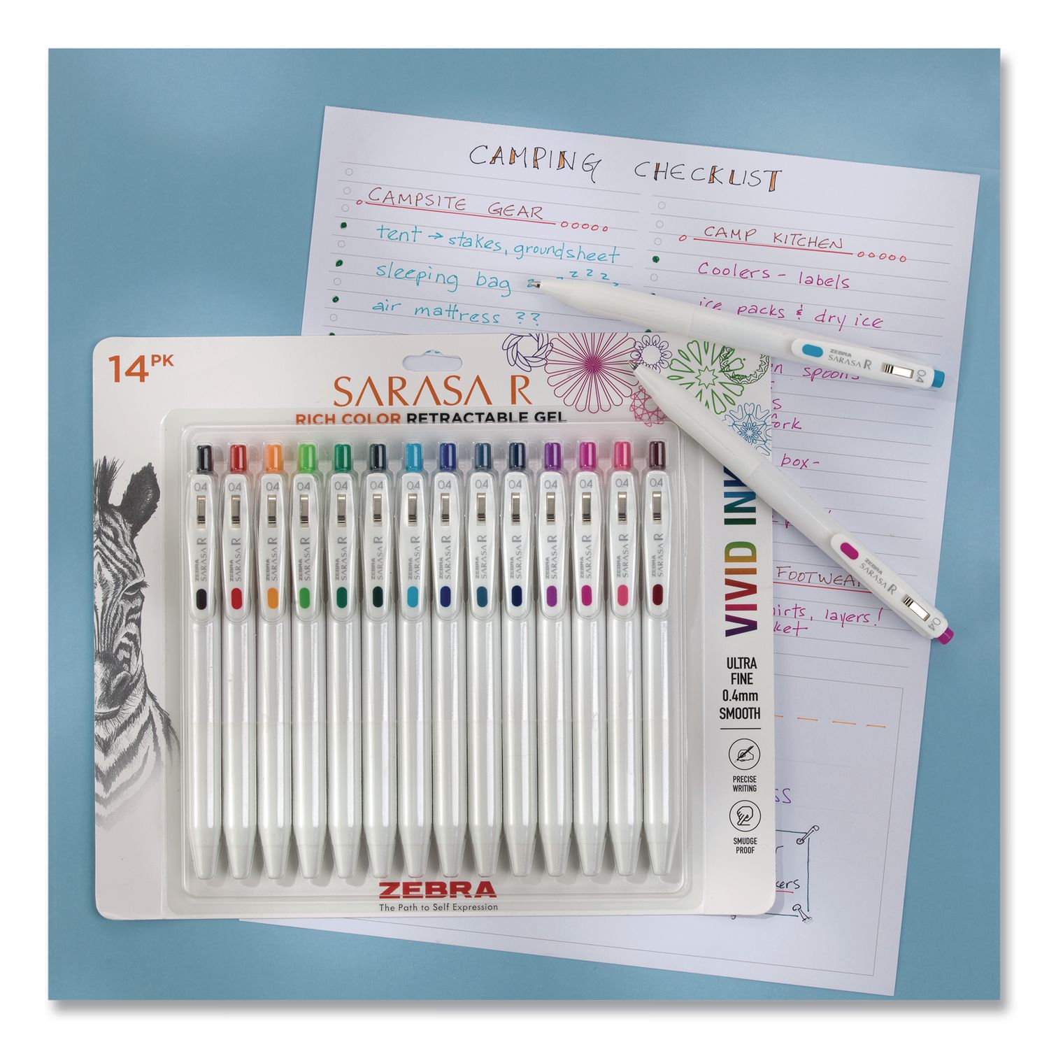 Sarasa R Gel Pen, Retractable, Extra Fine 0.4 Mm, Assorted Ink Colors, White Barrels, 14/Pack