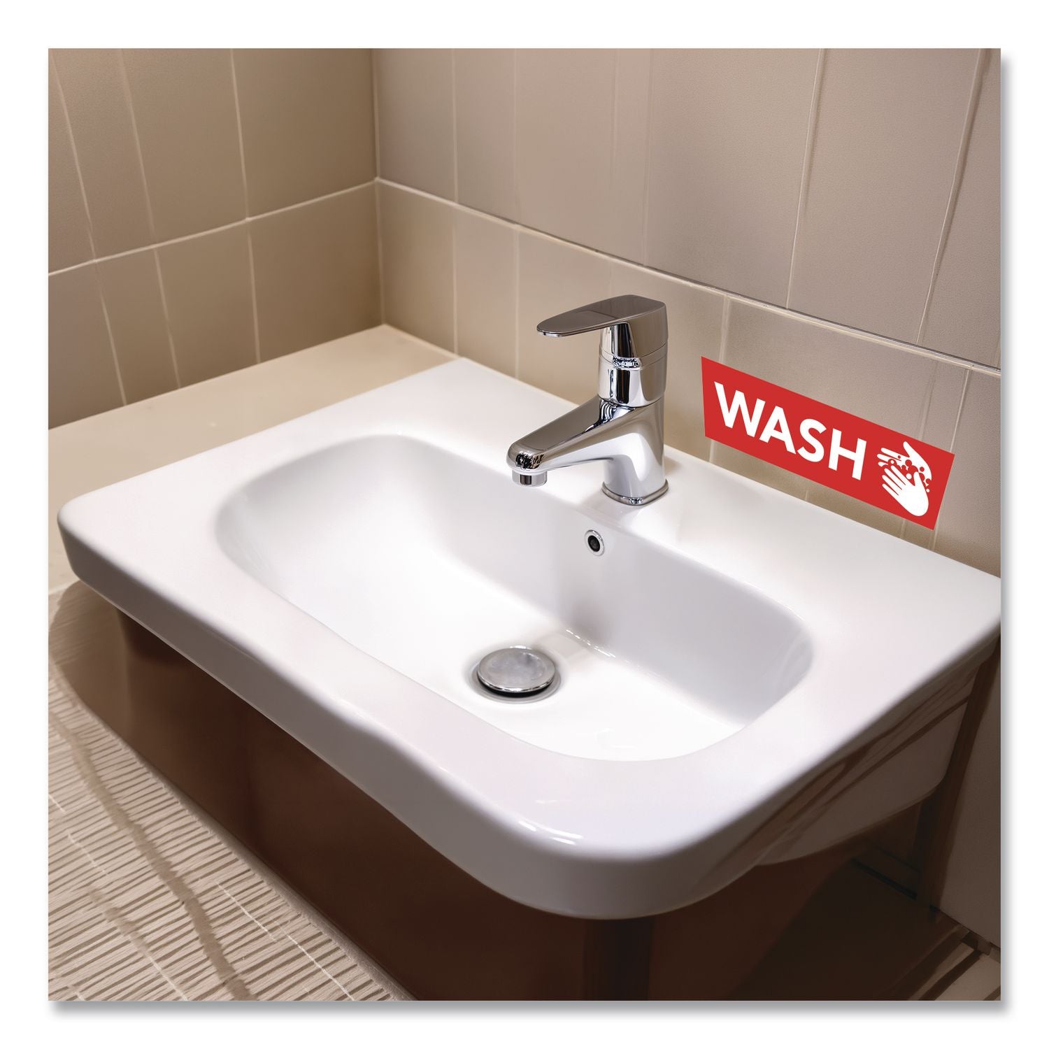 Wash, Rinse, Sanitize, Hand Wash Only Decals, 2.75 X 9", Assorted Colors, 4/Pack