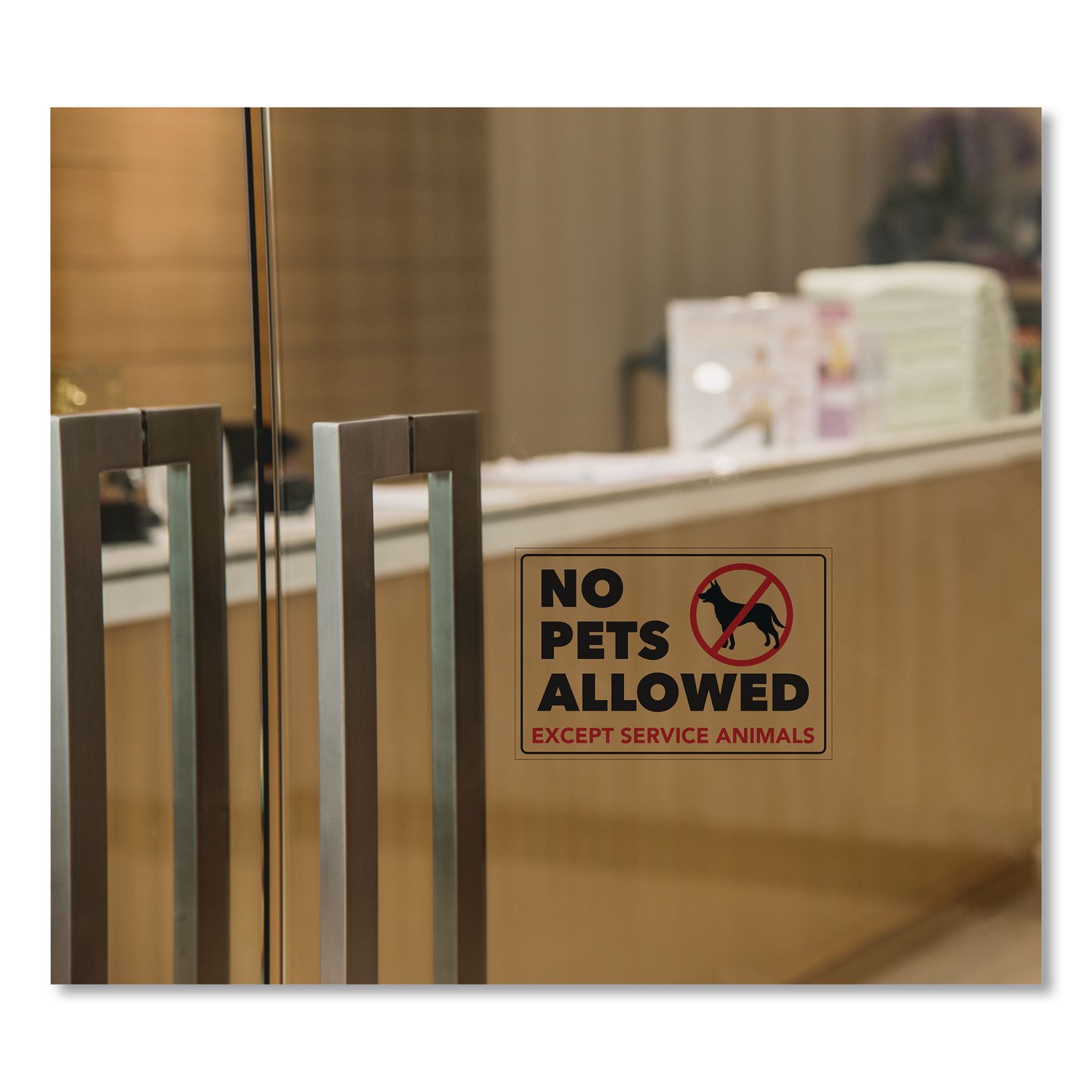 No Pets Allowed Except Service Animals Sign Decal, 6 X 4, Black/Red Graphics