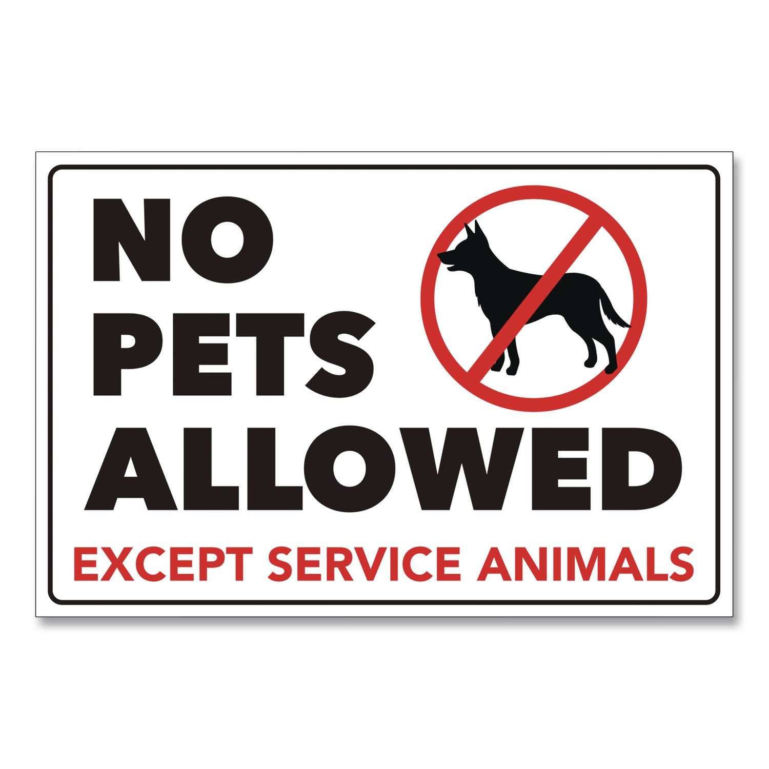 No Pets Allowed Except Service Animals Sign Decal, 6 X 4, Black/Red Graphics