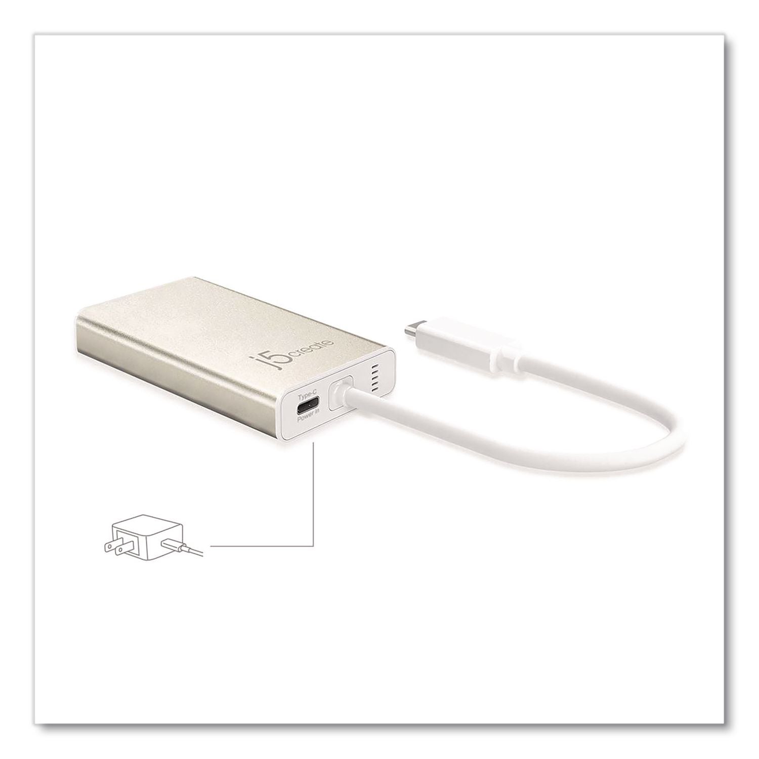USB-C To HDMI Audio/Video Adapter, HDMI/USB-C/RJ45, 9.45" Gold/White