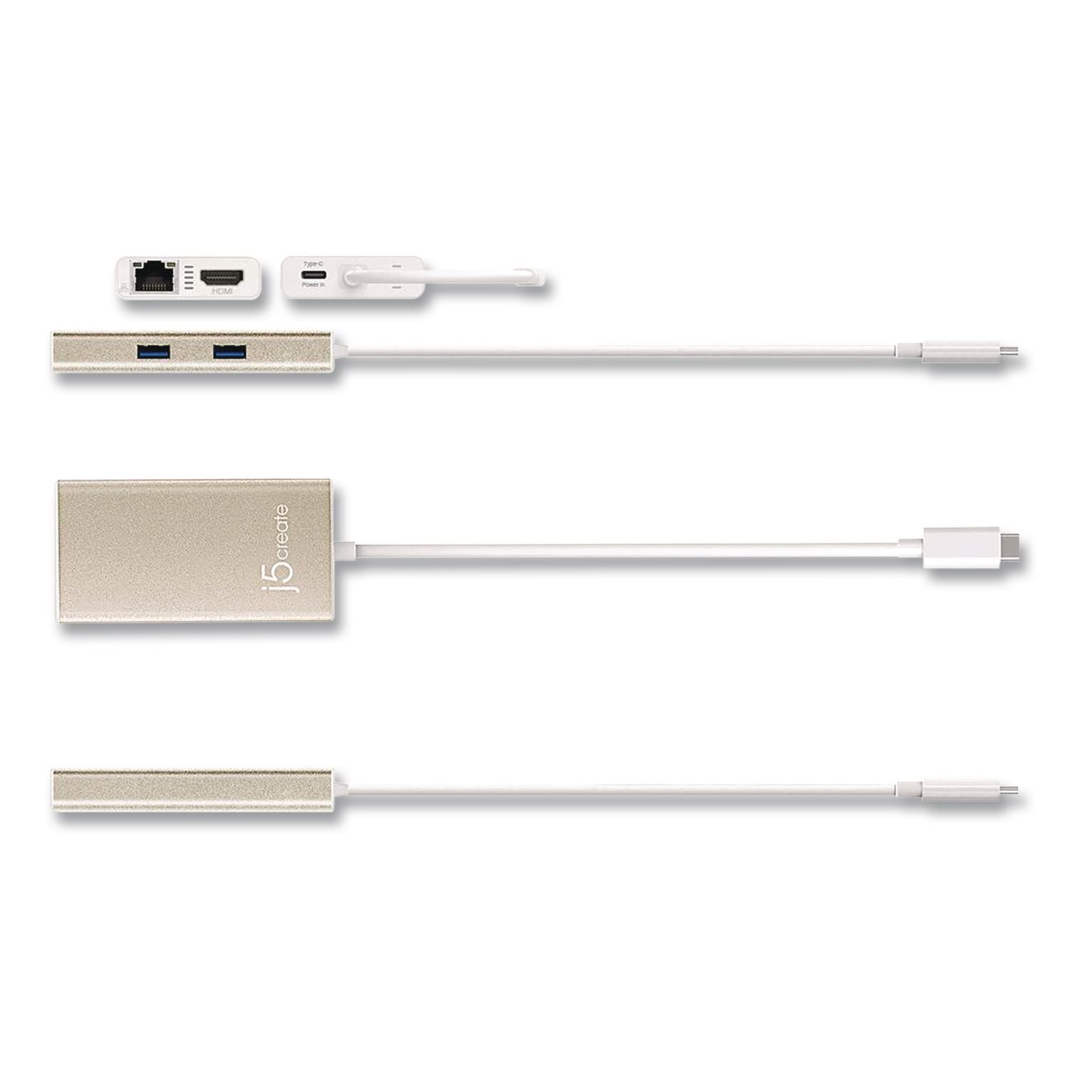 USB-C To HDMI Audio/Video Adapter, HDMI/USB-C/RJ45, 9.45" Gold/White