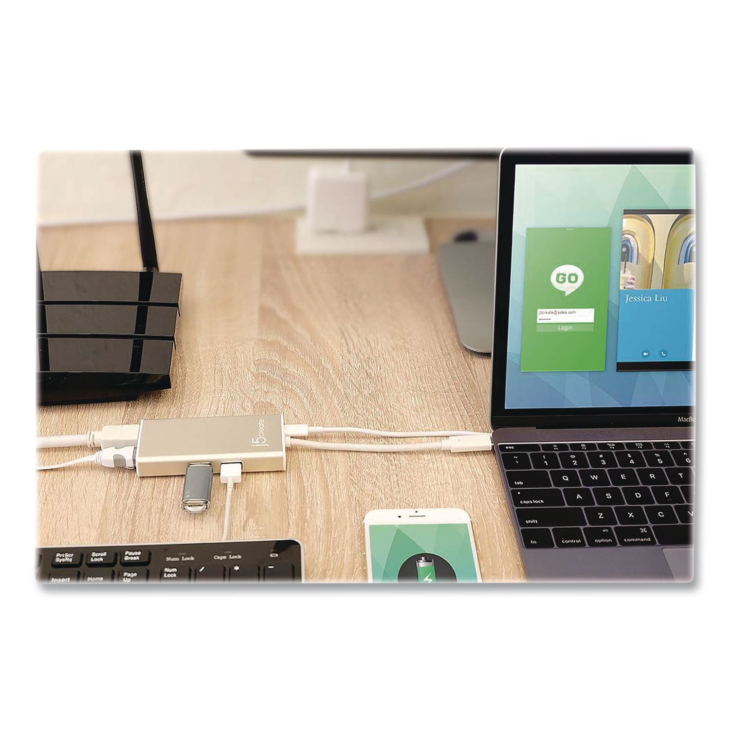 USB-C To HDMI Audio/Video Adapter, HDMI/USB-C/RJ45, 9.45" Gold/White
