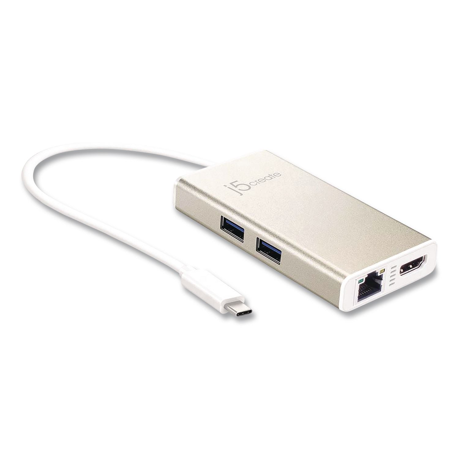 USB-C To HDMI Audio/Video Adapter, HDMI/USB-C/RJ45, 9.45" Gold/White
