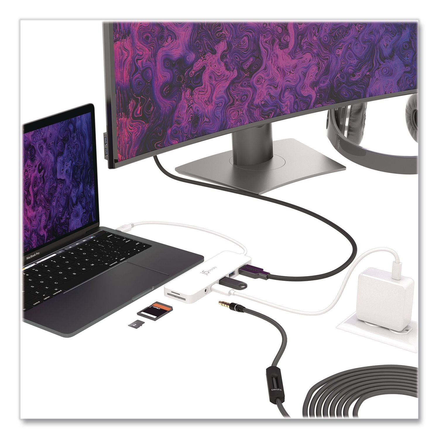 Multi-Port Hub For USB-C Enabled Laptops, 4-Port, White