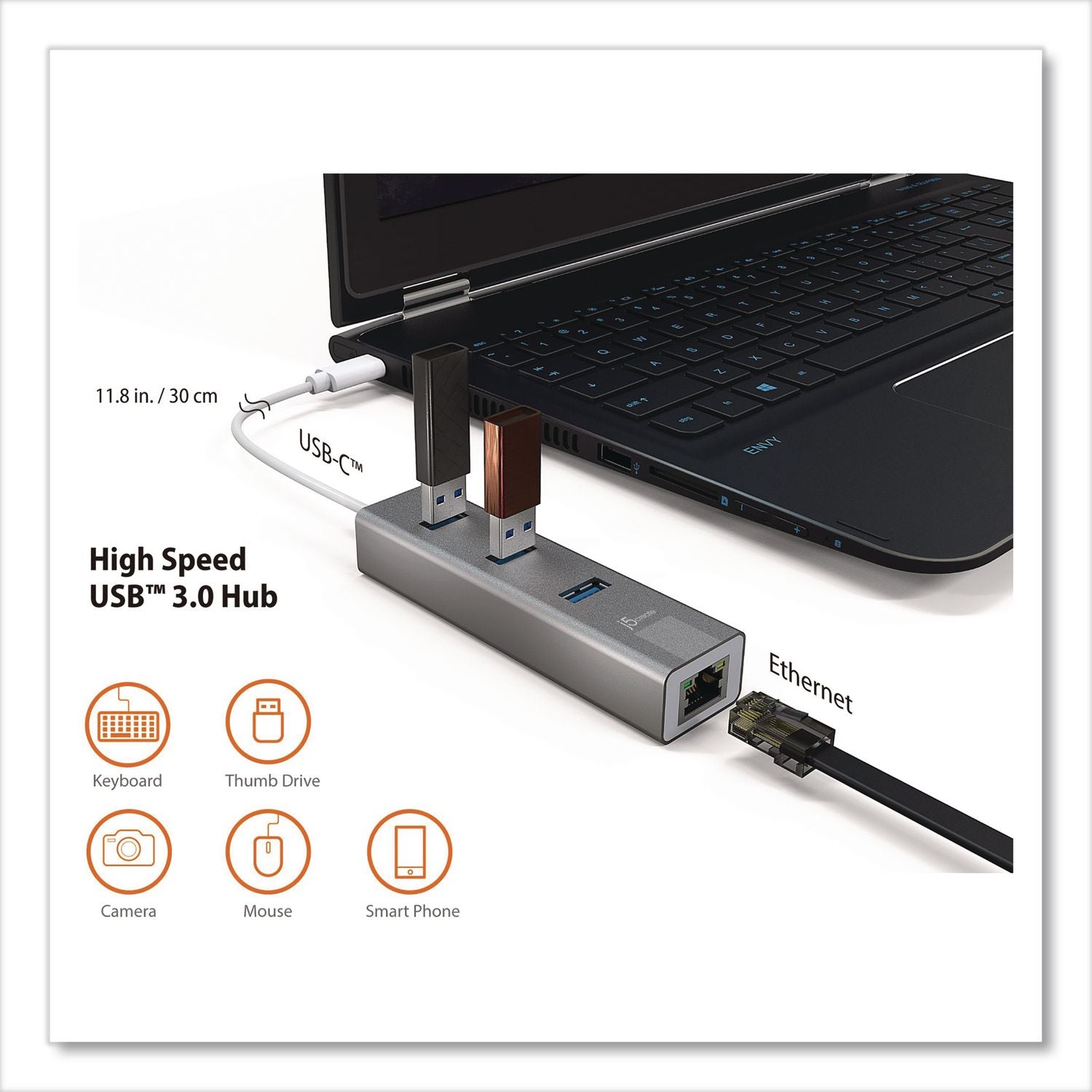 Usb-A/Ethernet 3-Port Hub, Space Gray