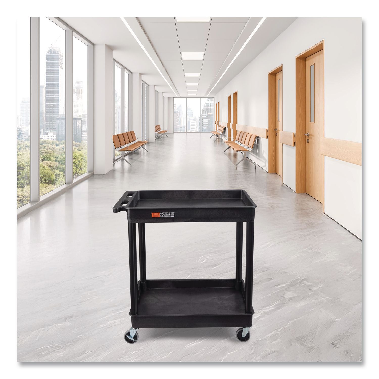 ENDURA Two-Shelf Utility Cart, Plastic, 400 Lb Capacity, 32 X 24 X 37.5, Black