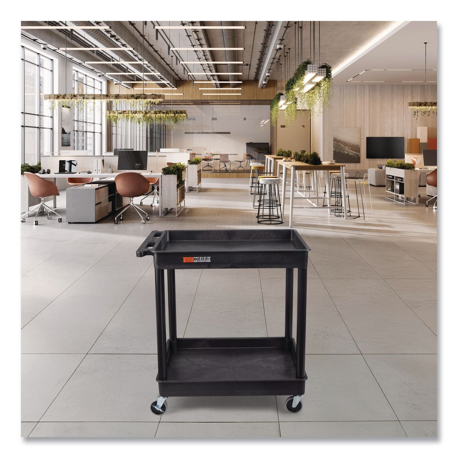 ENDURA Two-Shelf Utility Cart, Plastic, 400 Lb Capacity, 32 X 24 X 37.5, Black