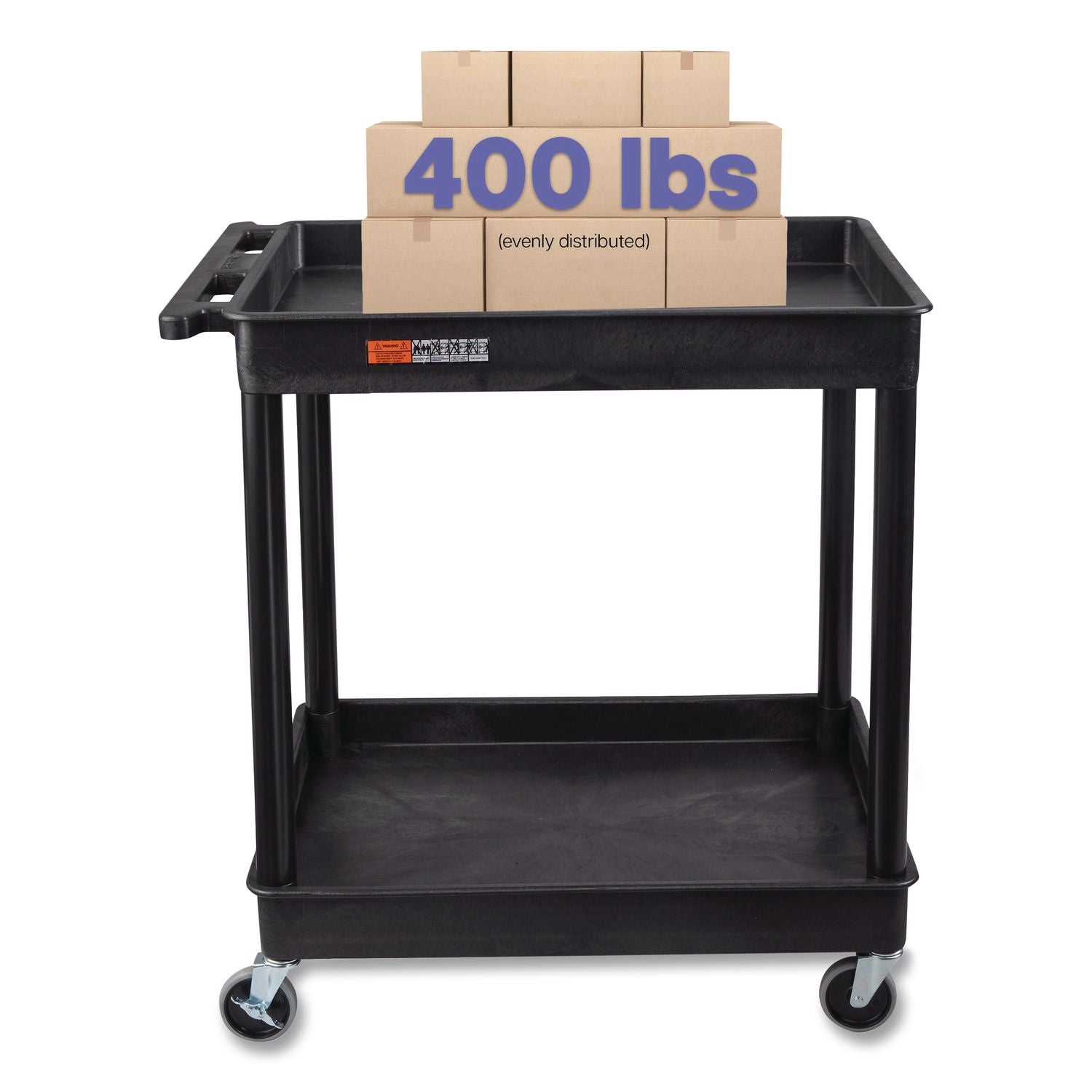ENDURA Two-Shelf Utility Cart, Plastic, 400 Lb Capacity, 32 X 24 X 37.5, Black
