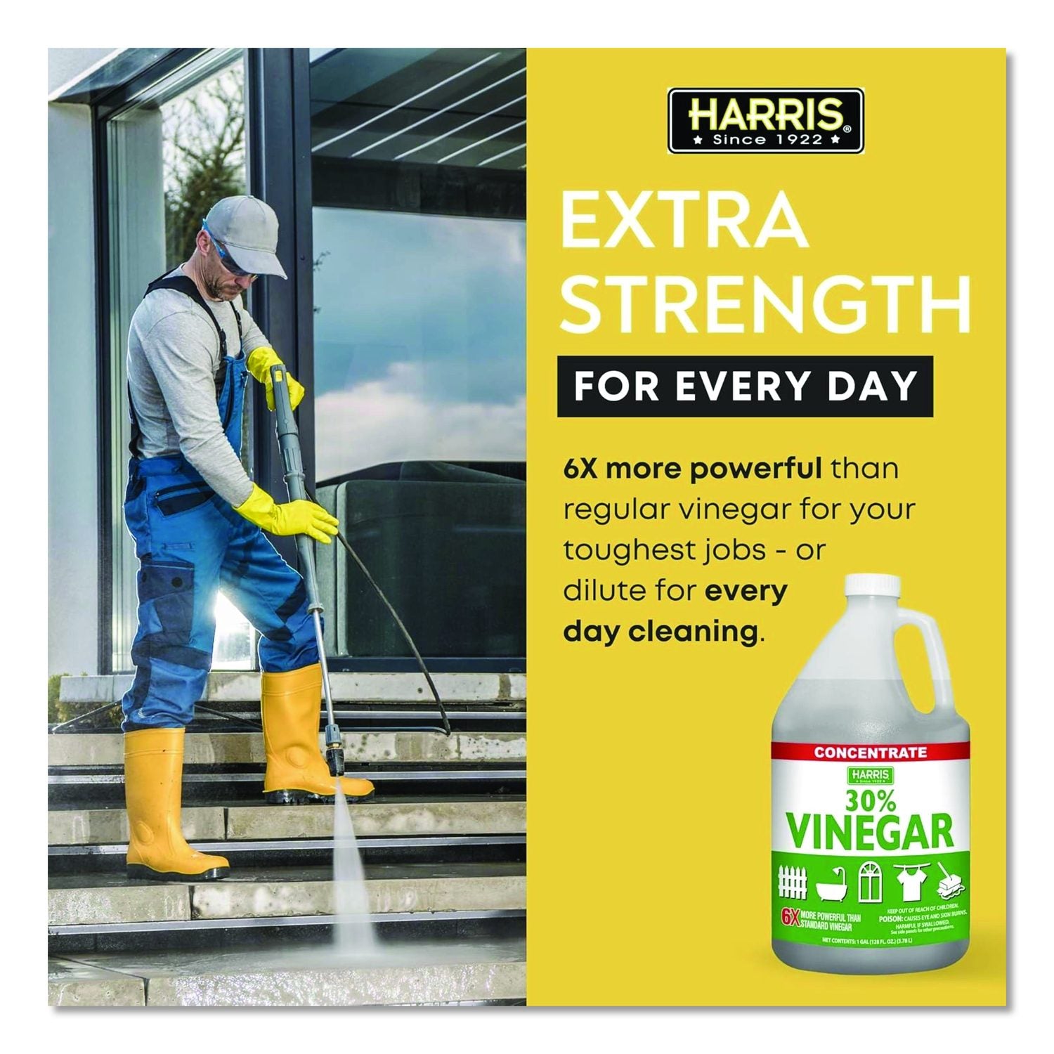Harris 30 Percent Vinegar Multi-Purpose Cleaner, Unscented, 128 Oz Bottle, 4/Carton
