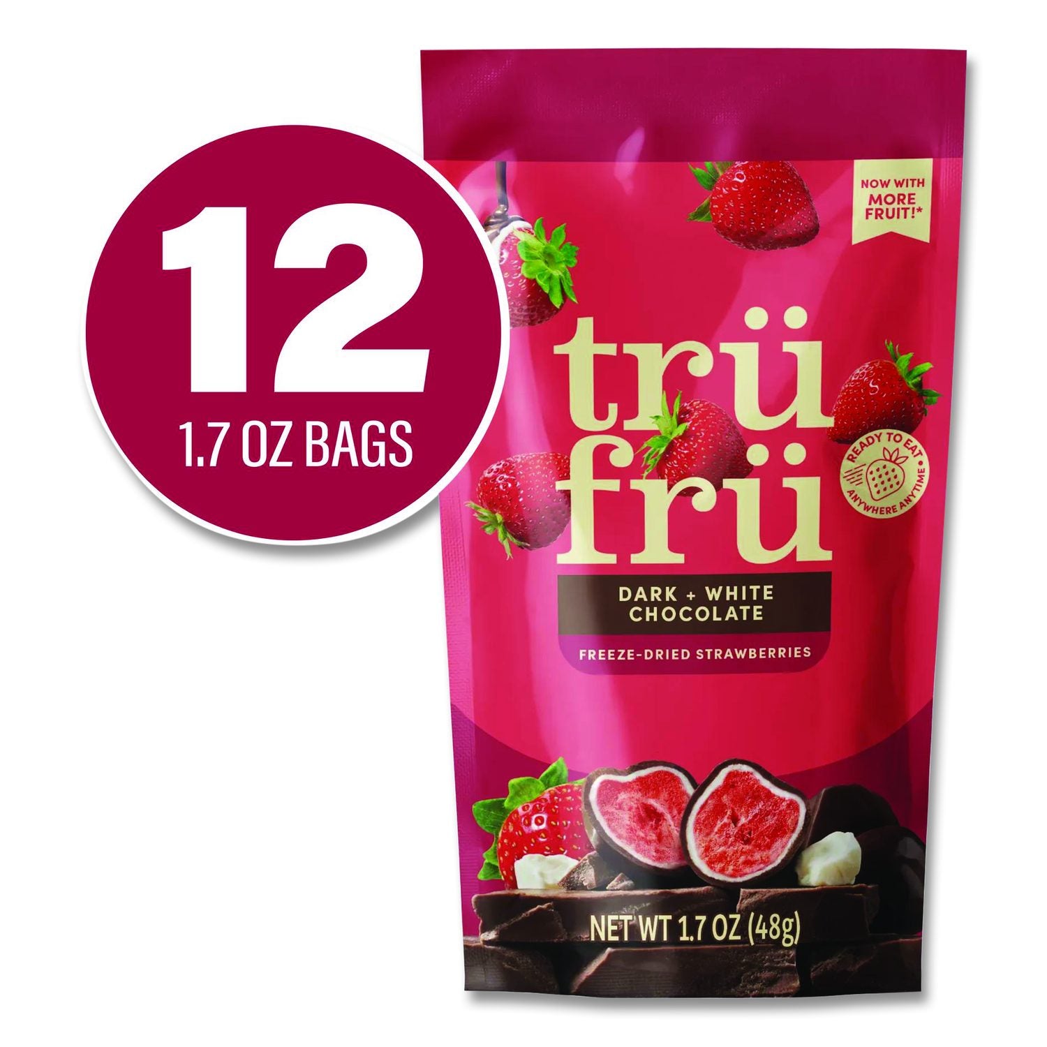 Hyper-Dried Grab And Go Strawberries In White And Dark Chocolate, 1.7 Oz Packet, 12/Carton