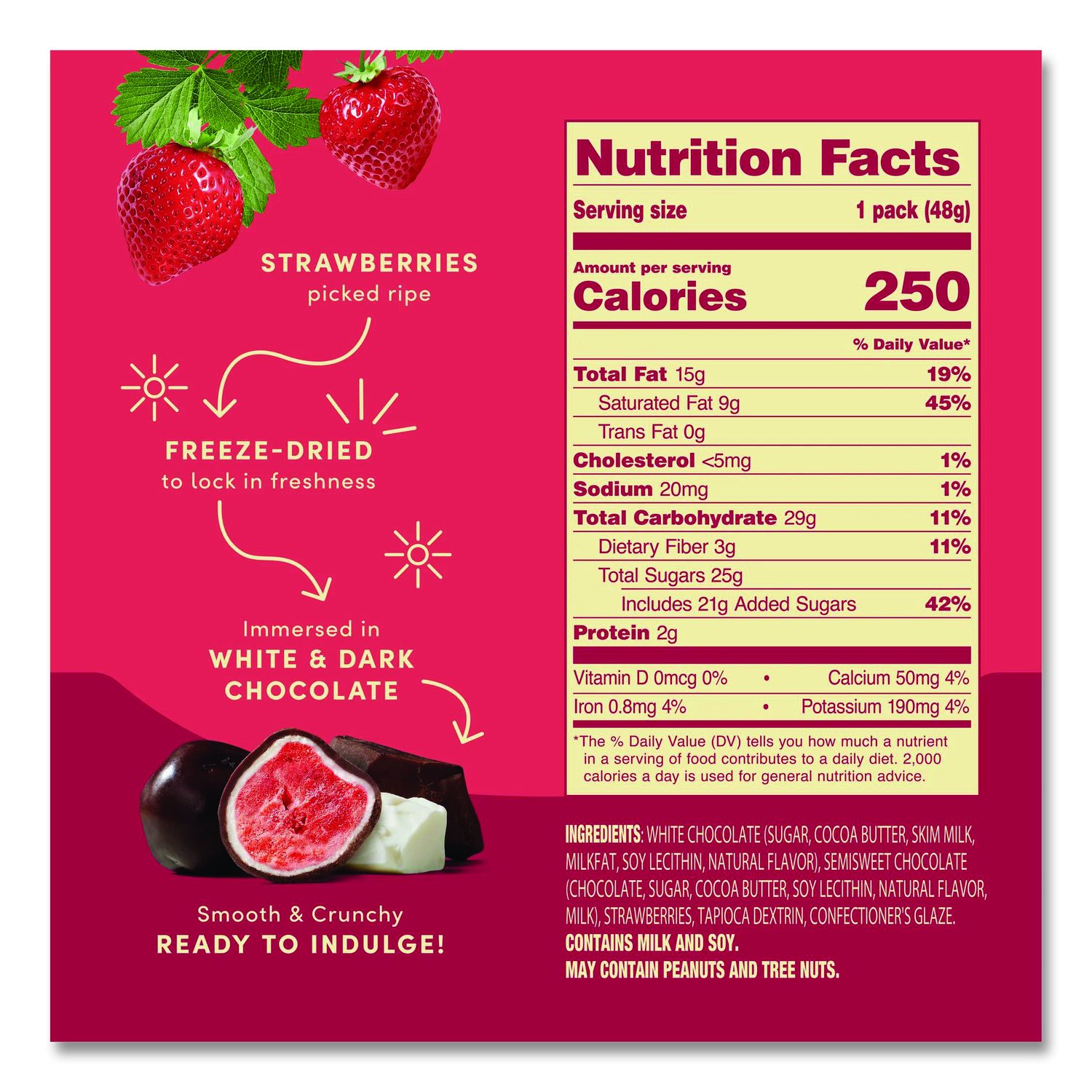 Hyper-Dried Grab And Go Strawberries In White And Dark Chocolate, 1.7 Oz Packet, 12/Carton