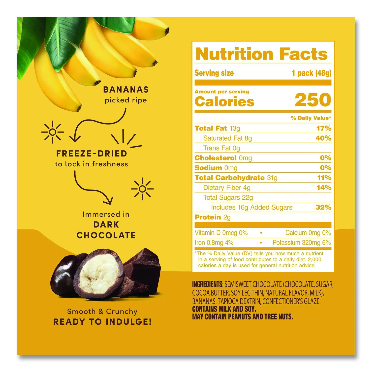 Hyper-Dried Grab And Go Dried Bananas In Dark Chocolate, 1.7 Oz Packet, 12/Carton