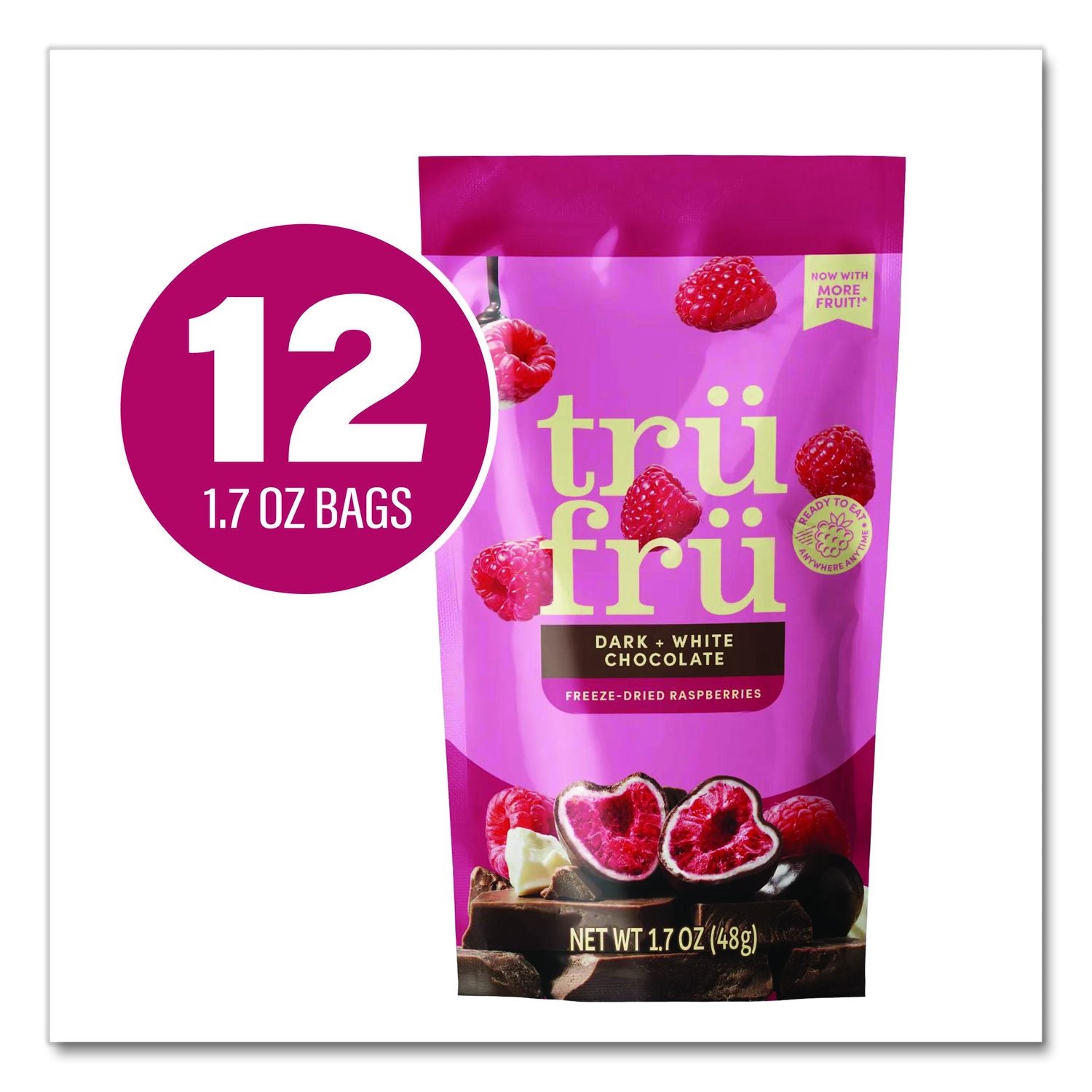 Hyper-Dried Grab And Go Raspberries In White And Dark Chocolate, 1.7 Oz Packet, 12/Carton
