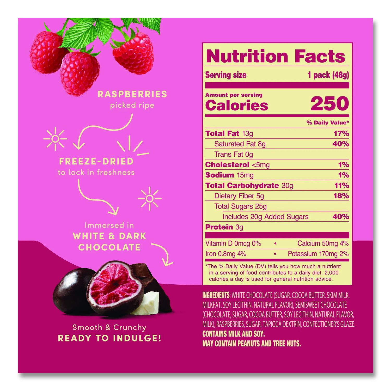 Hyper-Dried Grab And Go Raspberries In White And Dark Chocolate, 1.7 Oz Packet, 12/Carton
