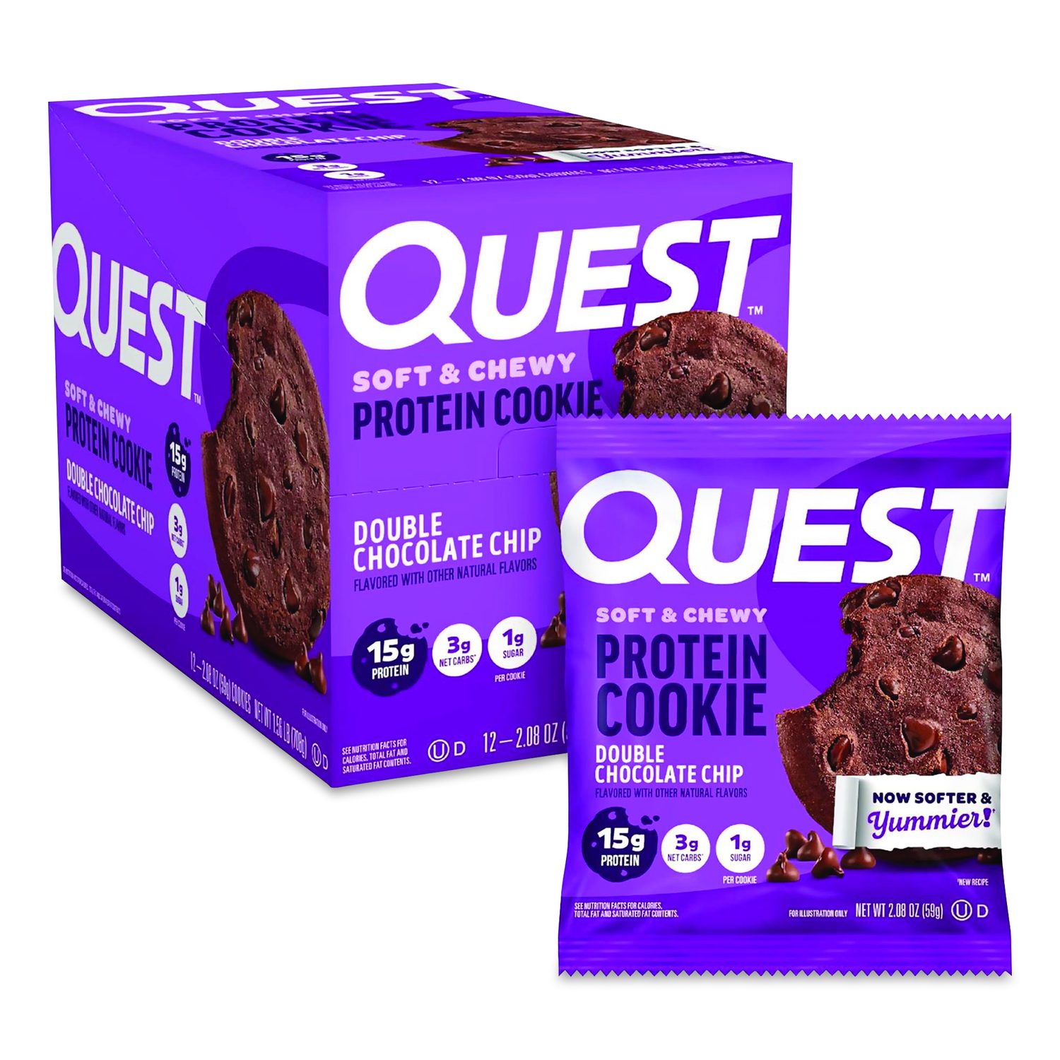 Gluten Free Protein Cookies, Double Chocolate Chip, 2.08 Oz Bag, 12/Carton