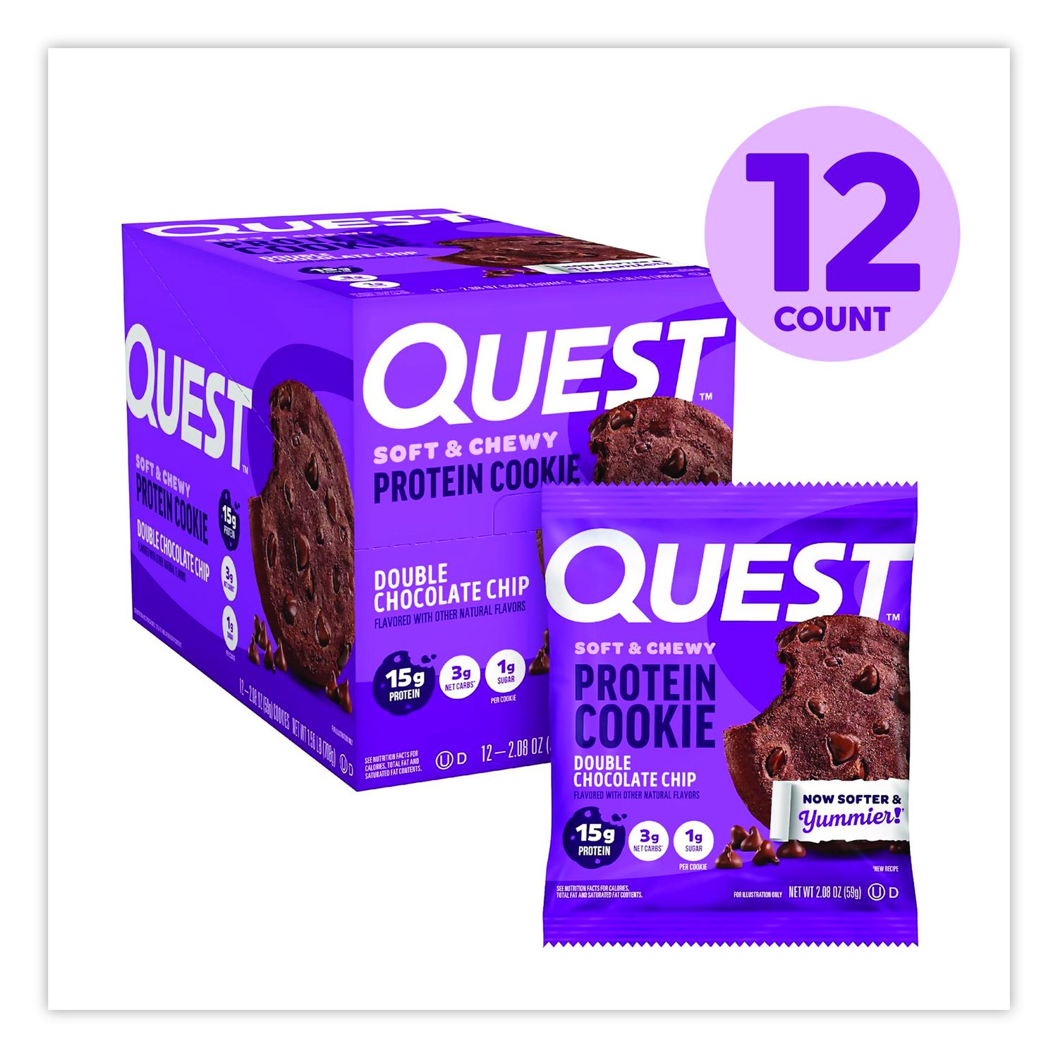 Gluten Free Protein Cookies, Double Chocolate Chip, 2.08 Oz Bag, 12/Carton