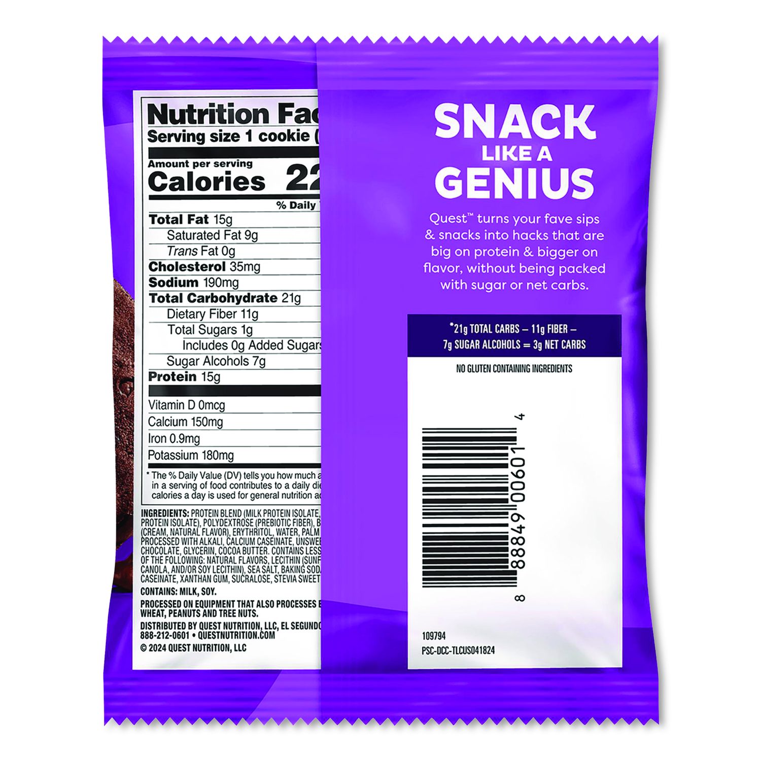 Gluten Free Protein Cookies, Double Chocolate Chip, 2.08 Oz Bag, 12/Carton