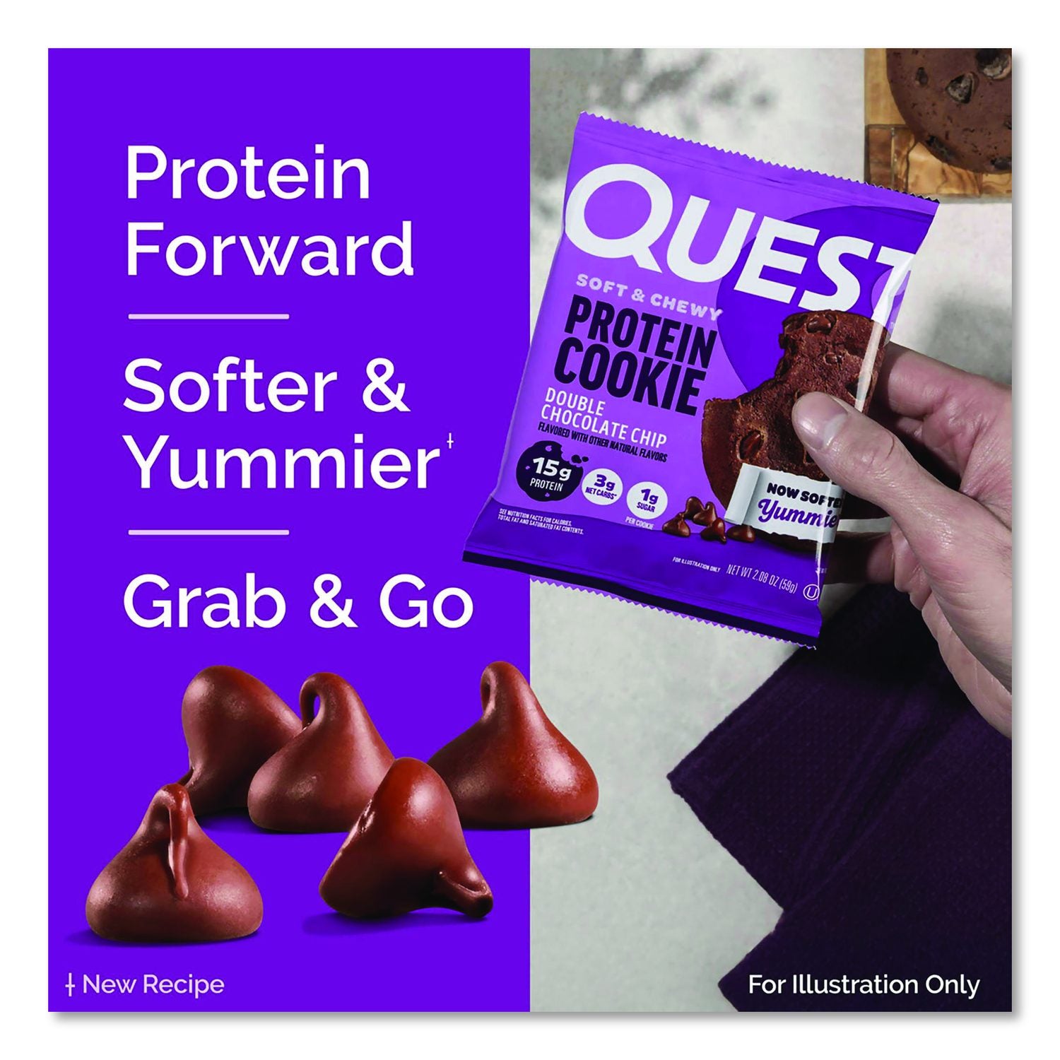 Gluten Free Protein Cookies, Double Chocolate Chip, 2.08 Oz Bag, 12/Carton