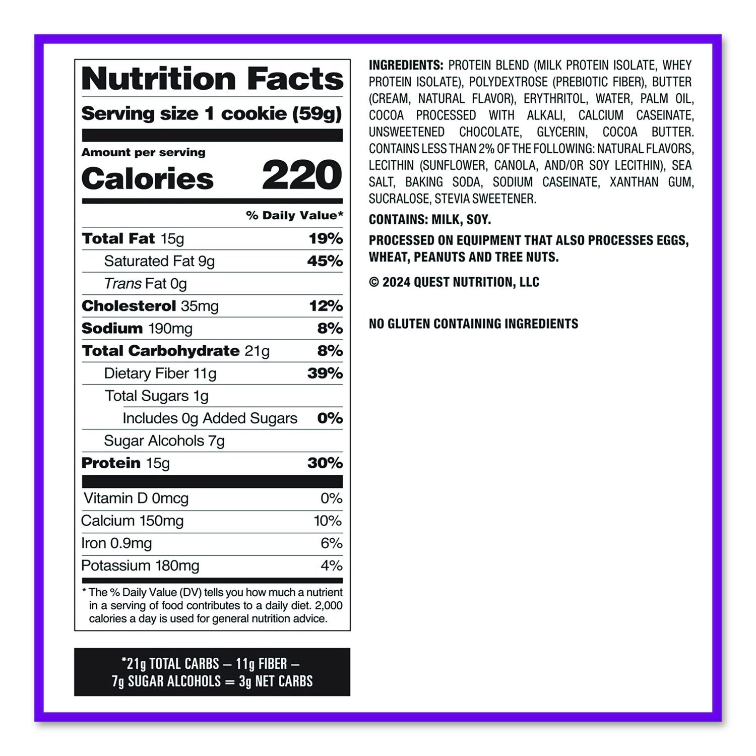 Gluten Free Protein Cookies, Double Chocolate Chip, 2.08 Oz Bag, 12/Carton