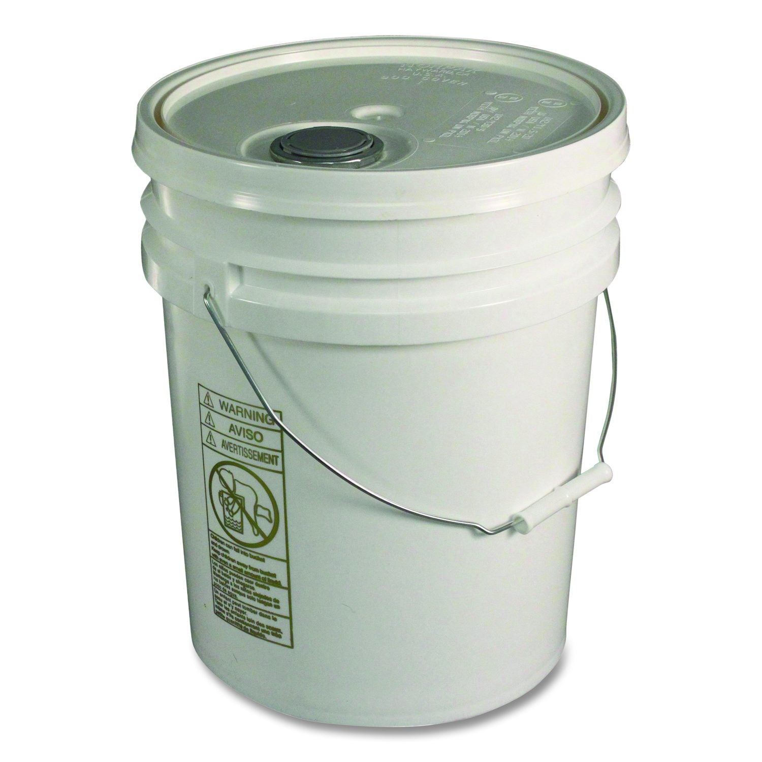 Utility Bucket With Lid, 5 Gal, White, 5/Carton