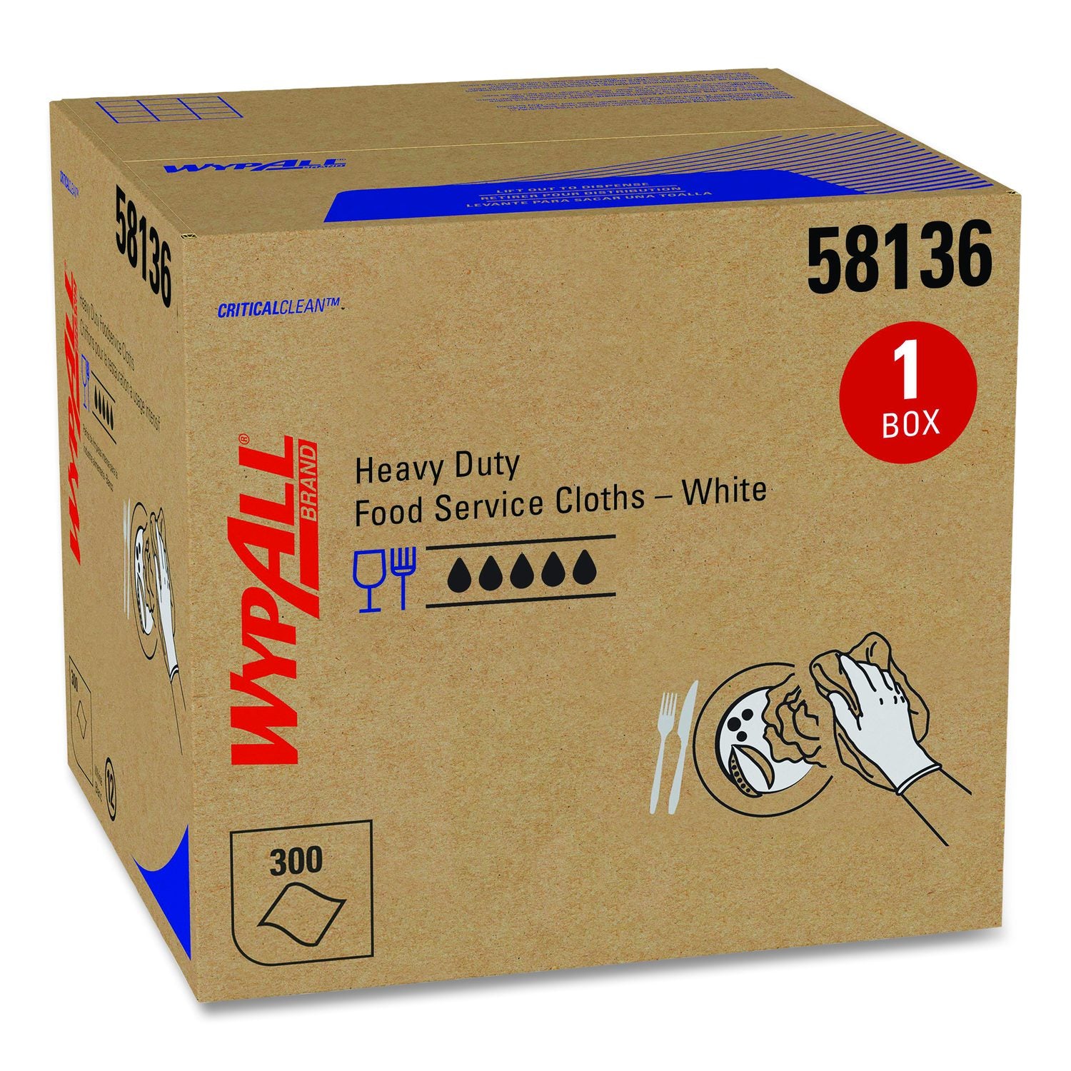 Heavy-Duty Foodservice Cloths, 1-Ply, 12.5 X 15, White, 300 Sheets/Box