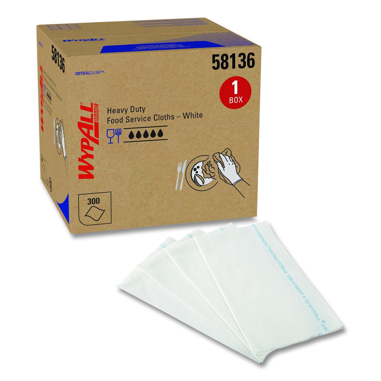 Heavy-Duty Foodservice Cloths, 1-Ply, 12.5 X 15, White, 300 Sheets/Box