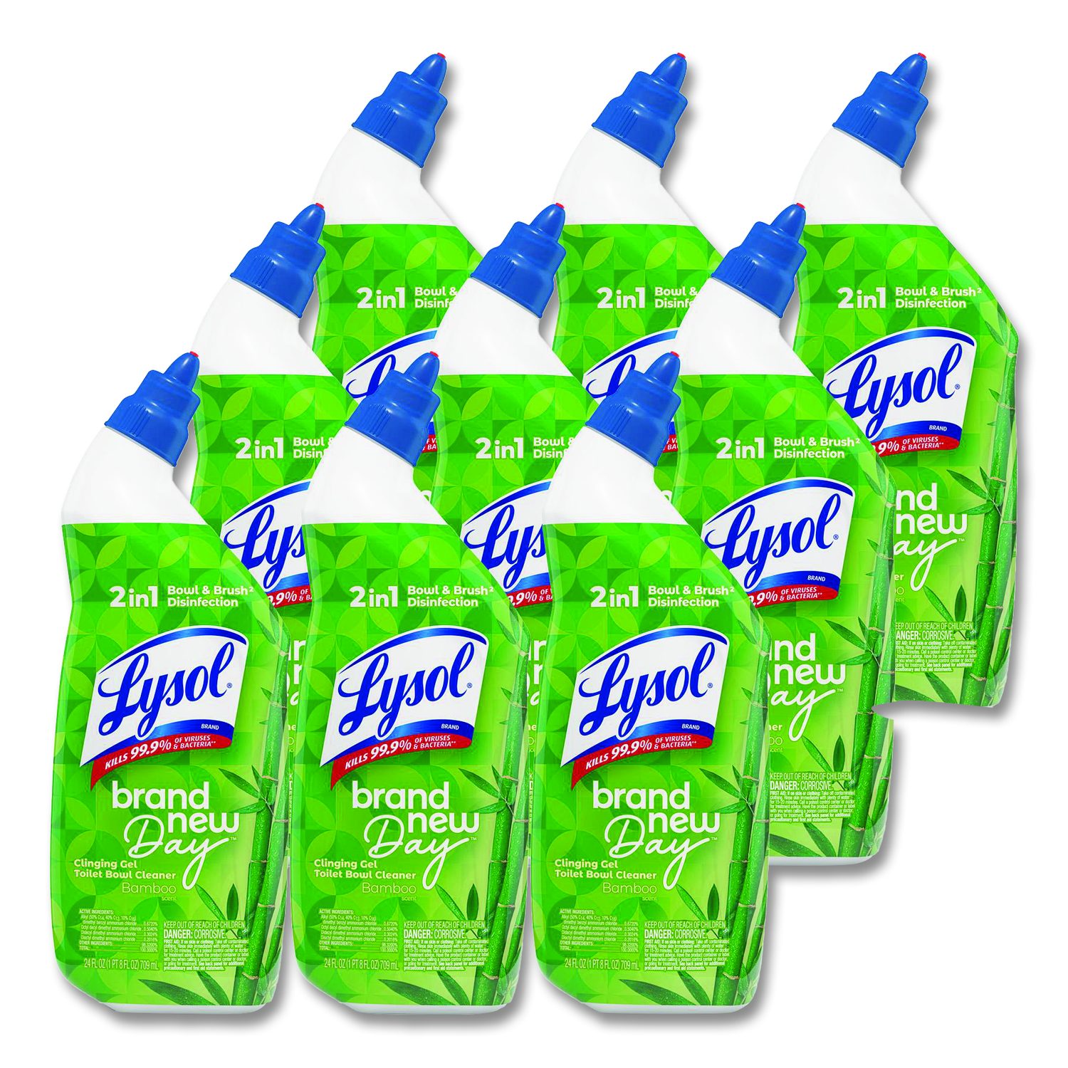 Clinging Gel Brand New Day Toilet Bowl Cleaner, 24 Oz Angle-Neck Bottle, Bamboo Scent, 9/Carton