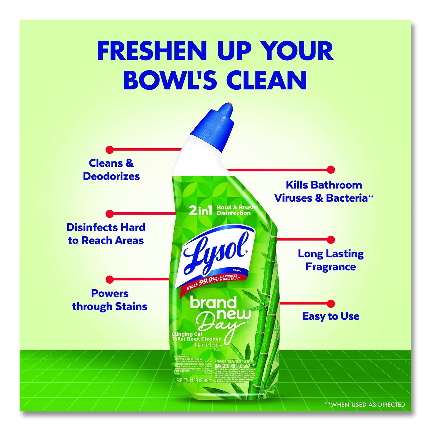 Clinging Gel Brand New Day Toilet Bowl Cleaner, 24 Oz Angle-Neck Bottle, Bamboo Scent, 9/Carton