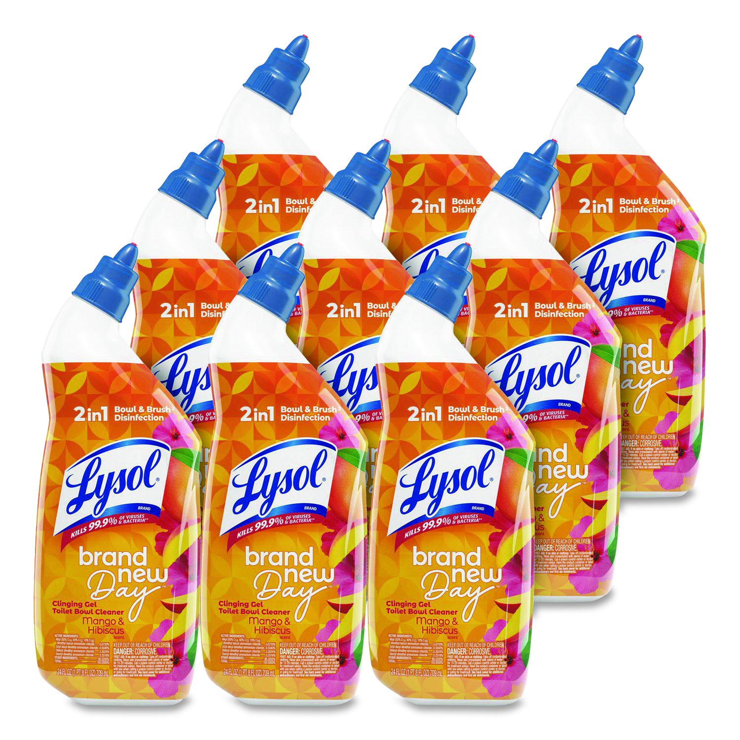 Clinging Gel Brand New Day Toilet Bowl Cleaner, Mango And Hibiscus, 24 Oz Angle-Neck Bottle, 9/Carton