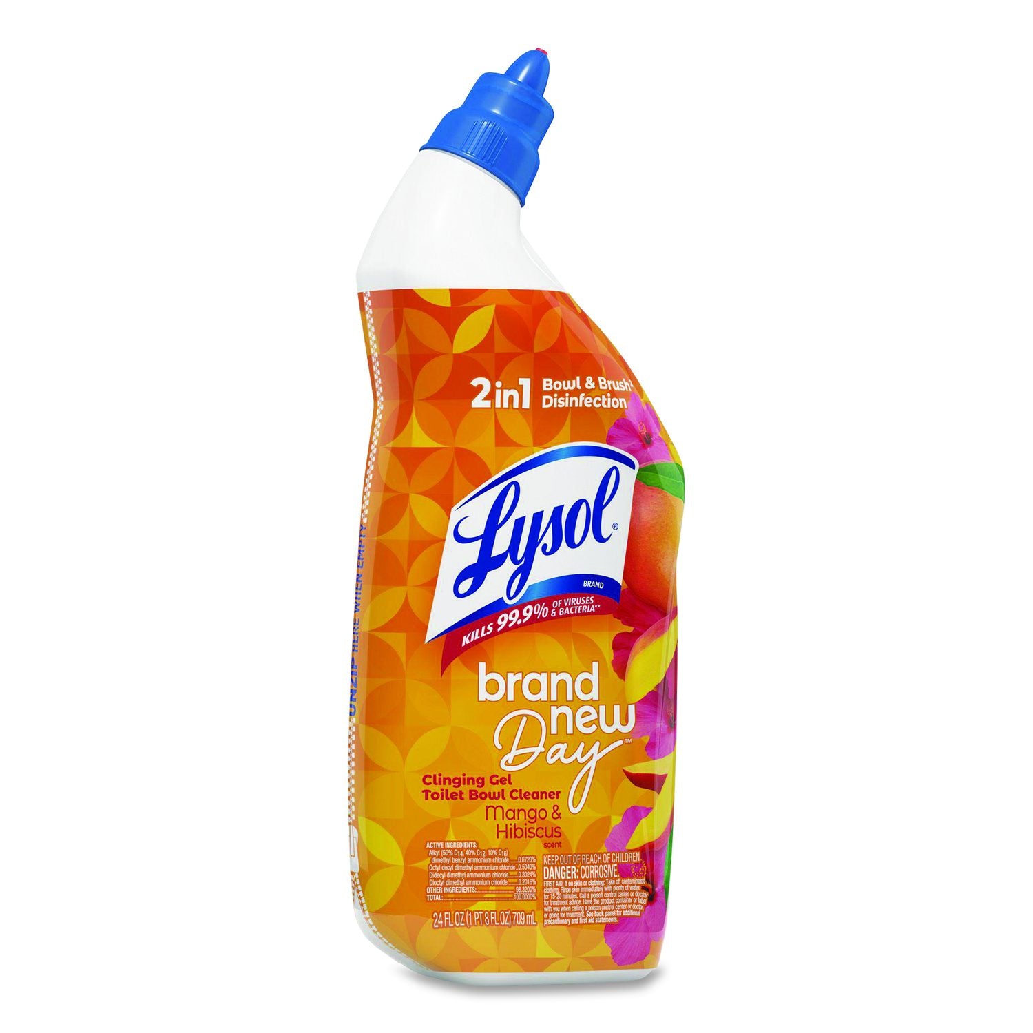 Clinging Gel Brand New Day Toilet Bowl Cleaner, Mango And Hibiscus, 24 Oz Angle-Neck Bottle, 9/Carton