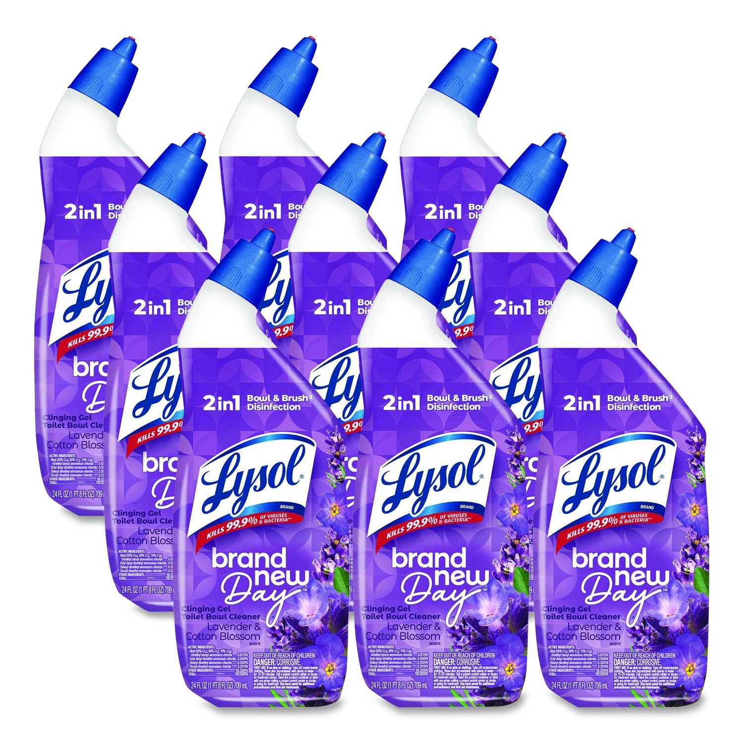 Clinging Gel Brand New Day Toilet Bowl Cleaner, Lavender And Cotton Blossom, 24 Oz Angle-Neck Bottle, 9/Carton