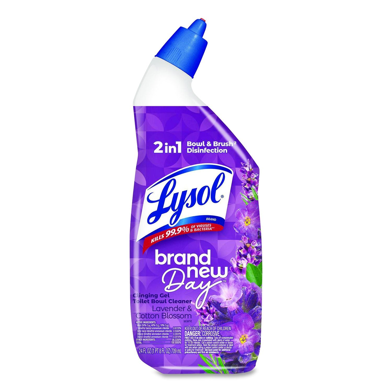 Clinging Gel Brand New Day Toilet Bowl Cleaner, Lavender And Cotton Blossom, 24 Oz Angle-Neck Bottle, 9/Carton