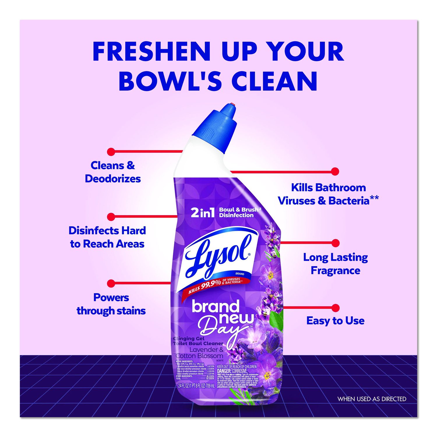 Clinging Gel Brand New Day Toilet Bowl Cleaner, Lavender And Cotton Blossom, 24 Oz Angle-Neck Bottle, 9/Carton
